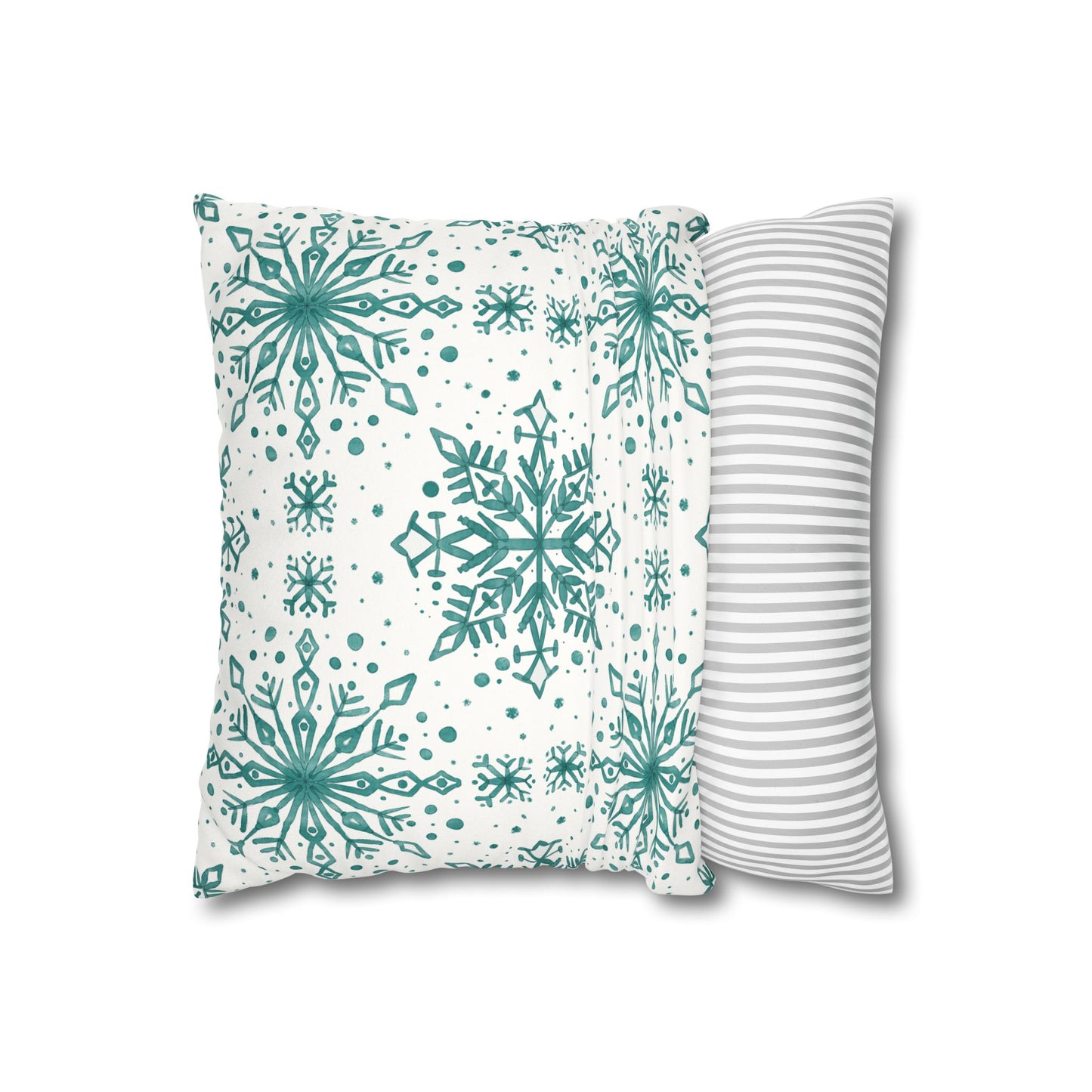 Pillowcase Watercolor Snowflake Design - Teal and White