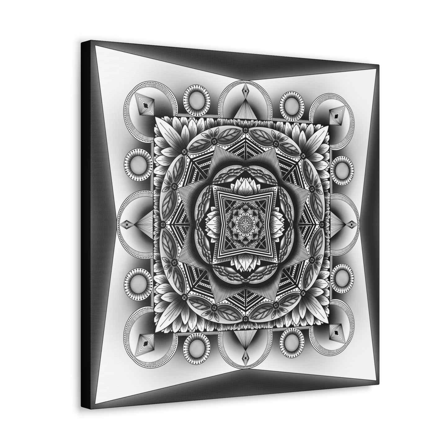 Square Canvas Print, Black and White Mandala Artwork by Anndria, Gallery Wall Decor, Minimalist Home Decoration, Zen Meditation Gift,