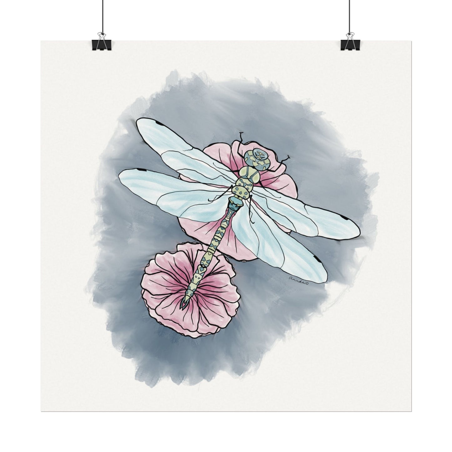 Matte Poster, Dragonfly Art Print, Textured Watercolor Wall Decor, Anndria Illustration, Unique Nature Art, Insect Drawing, Home Office