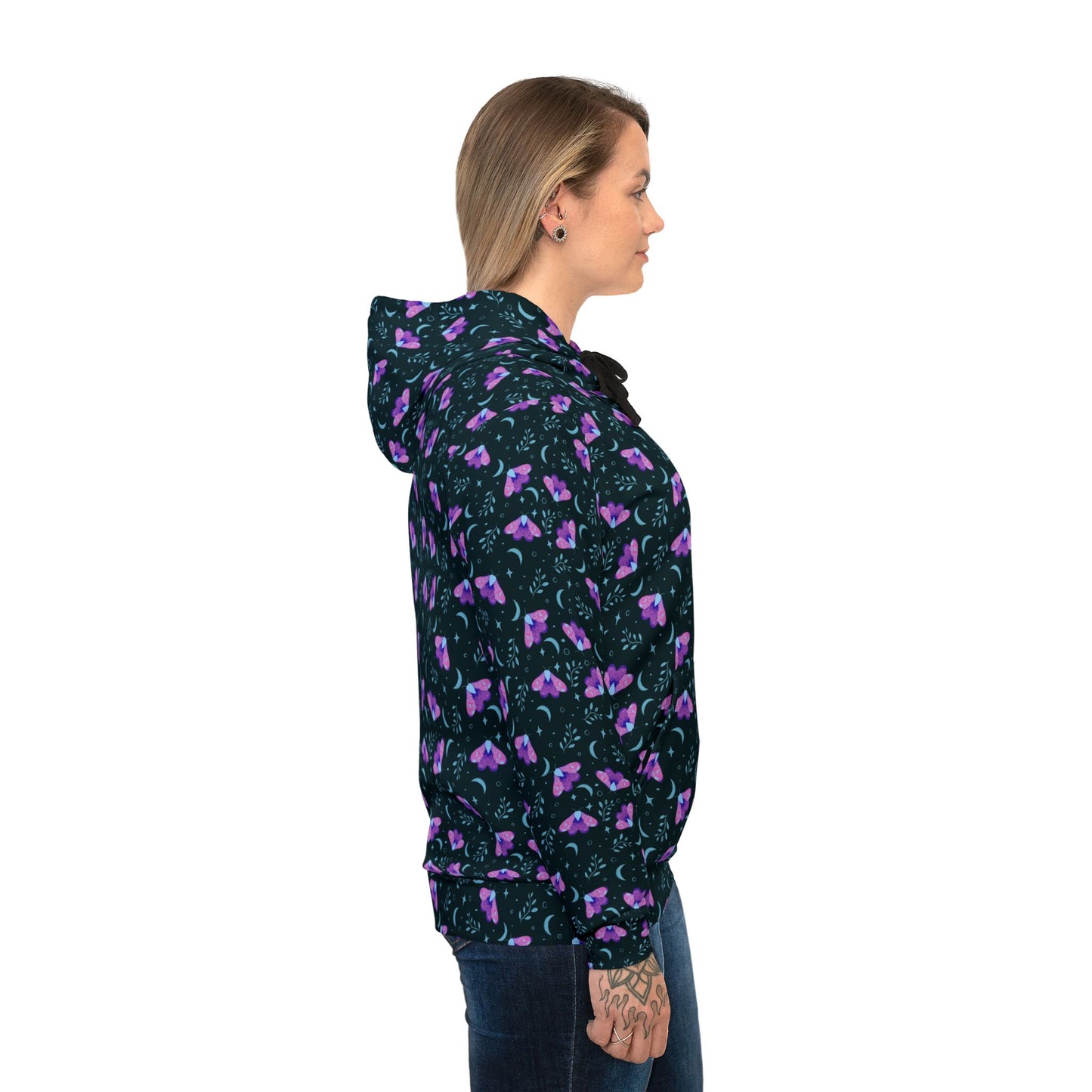 Witchy Moth Vibrant Athletic Hoodie by Anndria