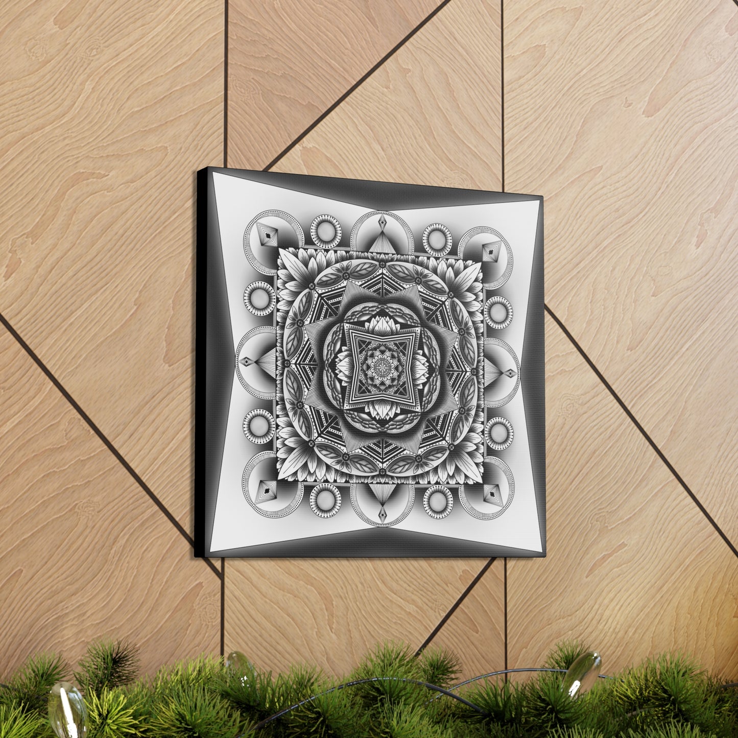 Square Canvas Print, Black and White Mandala Artwork by Anndria, Gallery Wall Decor, Minimalist Home Decoration, Zen Meditation Gift,