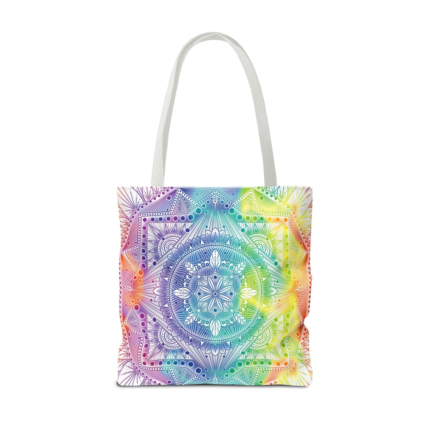 Holographic Mandala Tote Bag - Rainbow Custom Design by Anndria, Unique Shoulder Handbag for Women, Colorful Beach Carryall, Boho Shopping