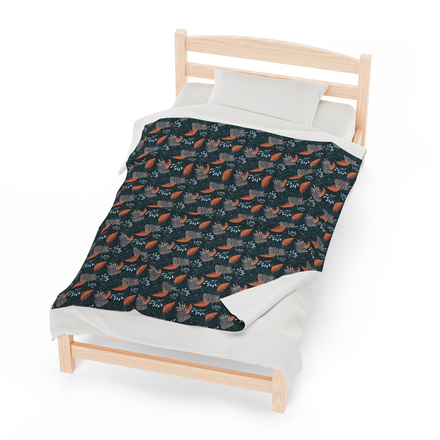 Plush Blanket - Earthy Teal, Orange and Taupe Botanical Pattern by Anndria