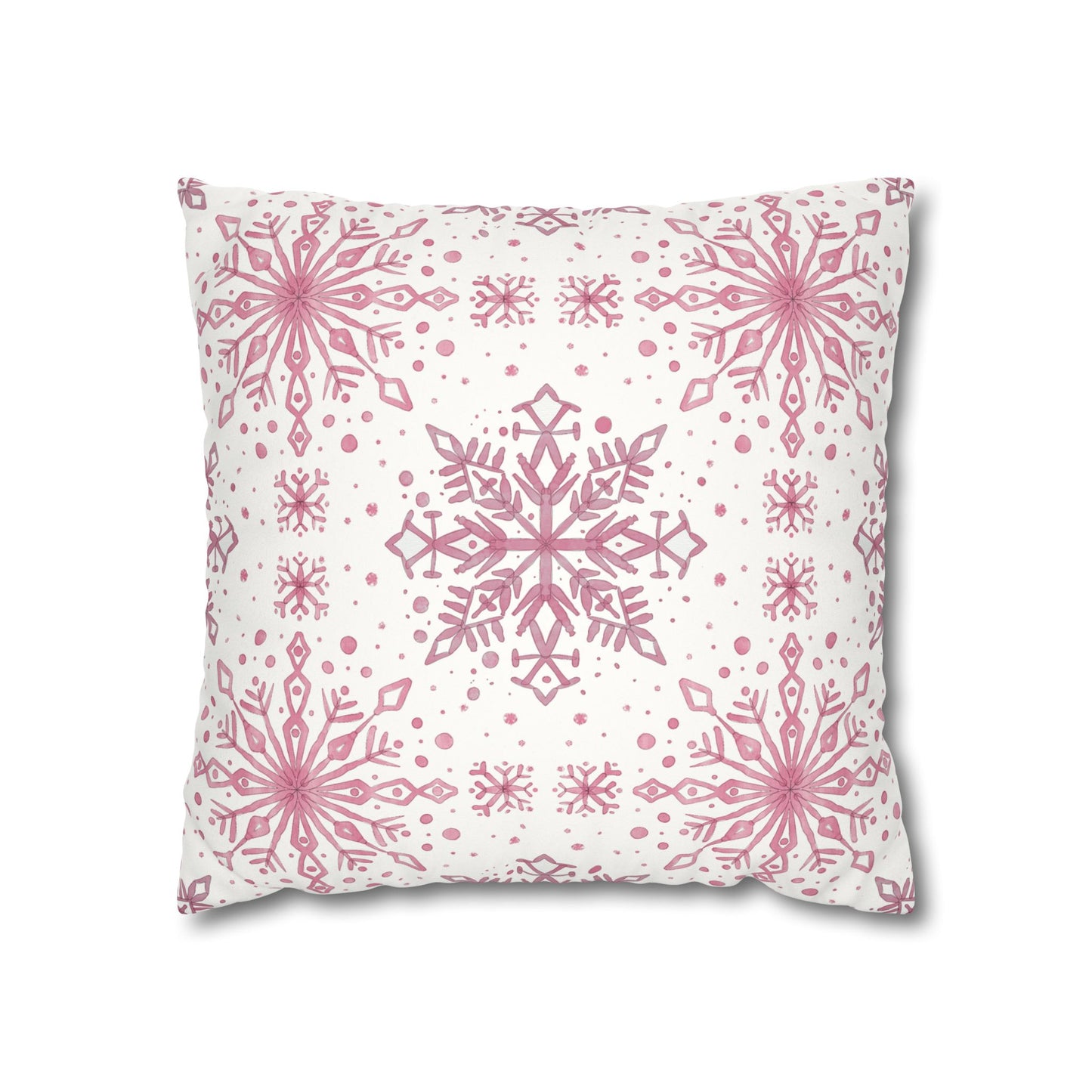 Pillowcase Watercolor Snowflake Design - Pink and White