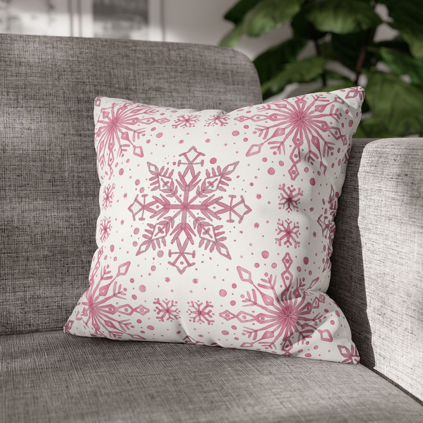 Pillowcase Watercolor Snowflake Design - Pink and White