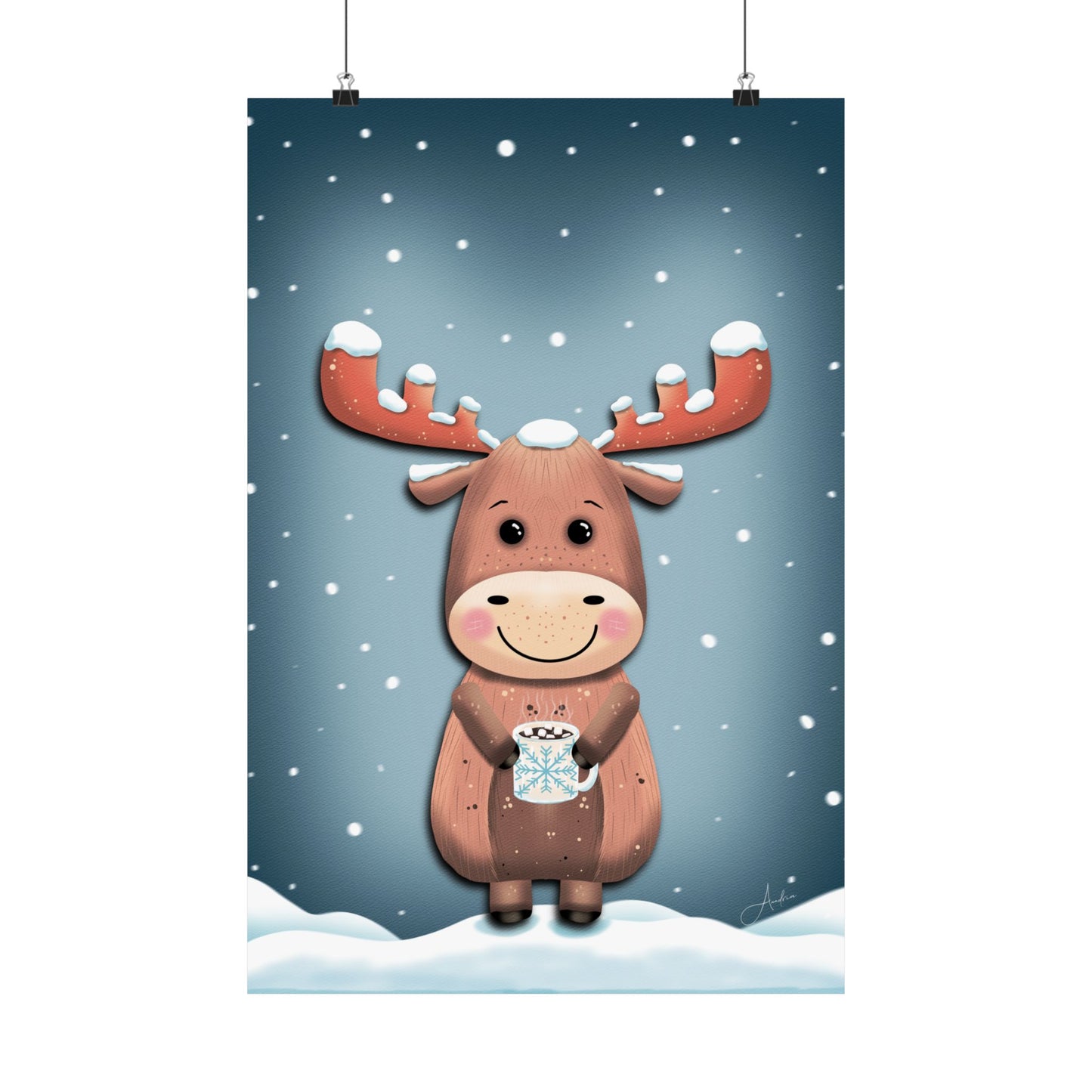 Moose Poster, Rustic Home Decor, Winter Wall Art, Frosty Sips Print, Christmas Gift, Animal Art Print, Wildlife Art, Vertical Poster