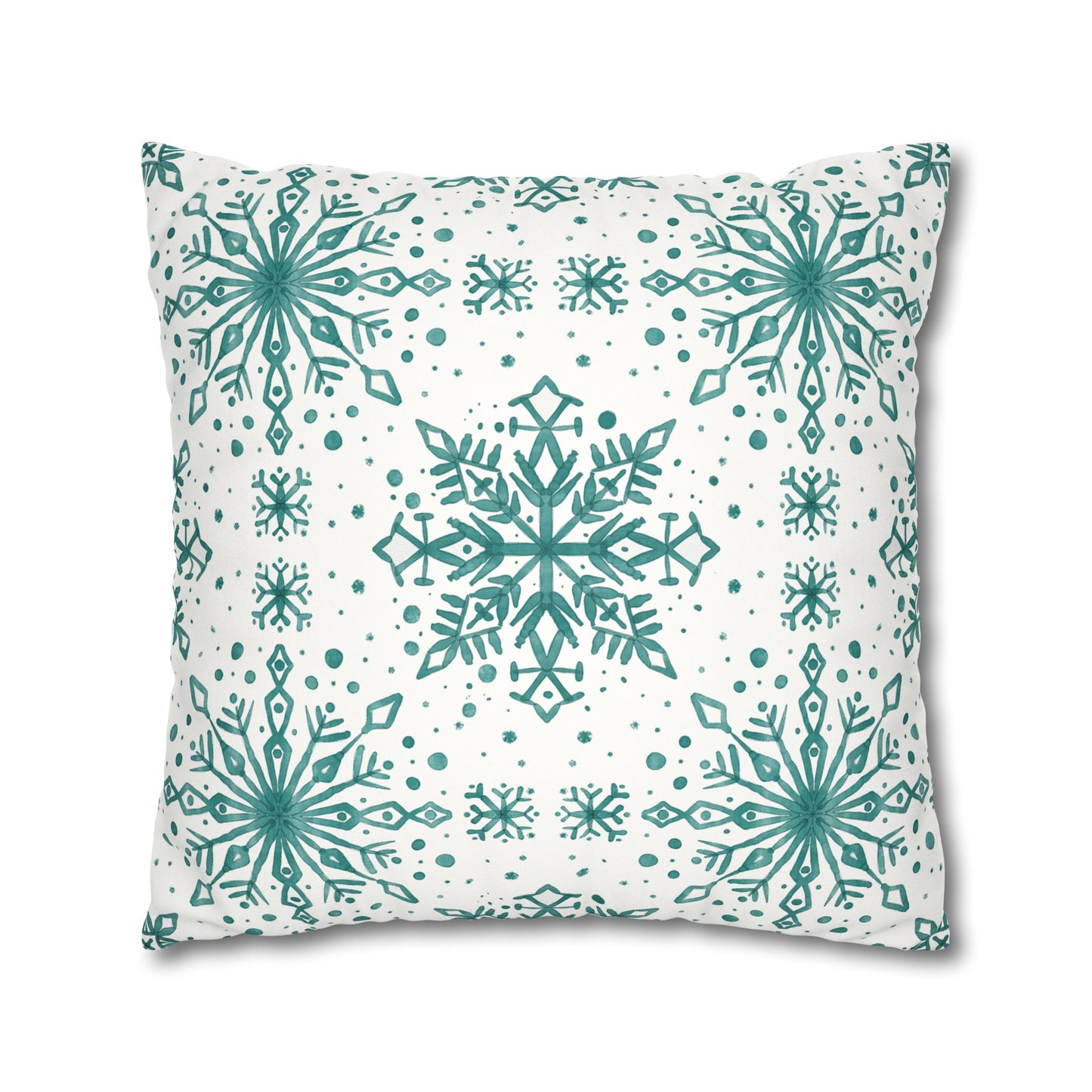 Pillowcase Watercolor Snowflake Design - Teal and White