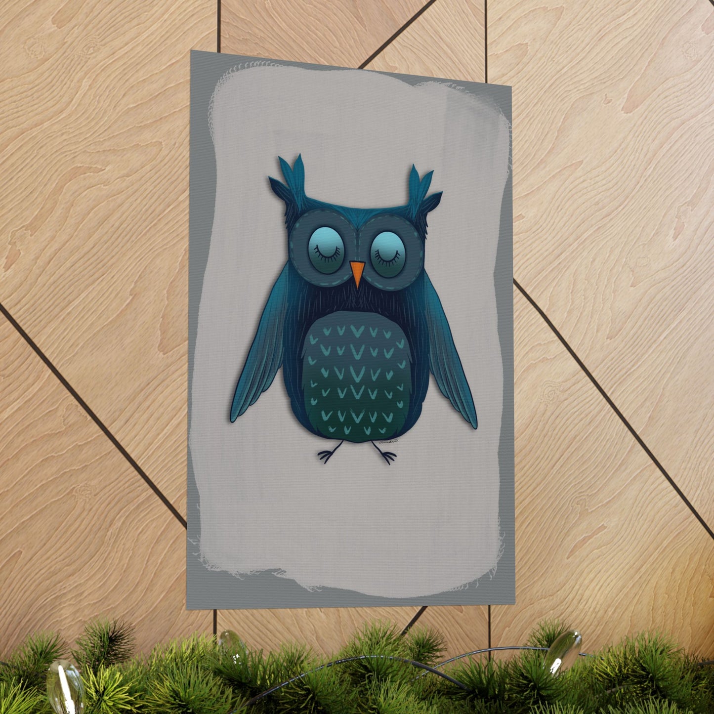 Vertical Poster, Blue Owl Art Print, Matte Finish Wall Decor, Anndria Design, Bird Lover Gift, Nature Theme Decoration