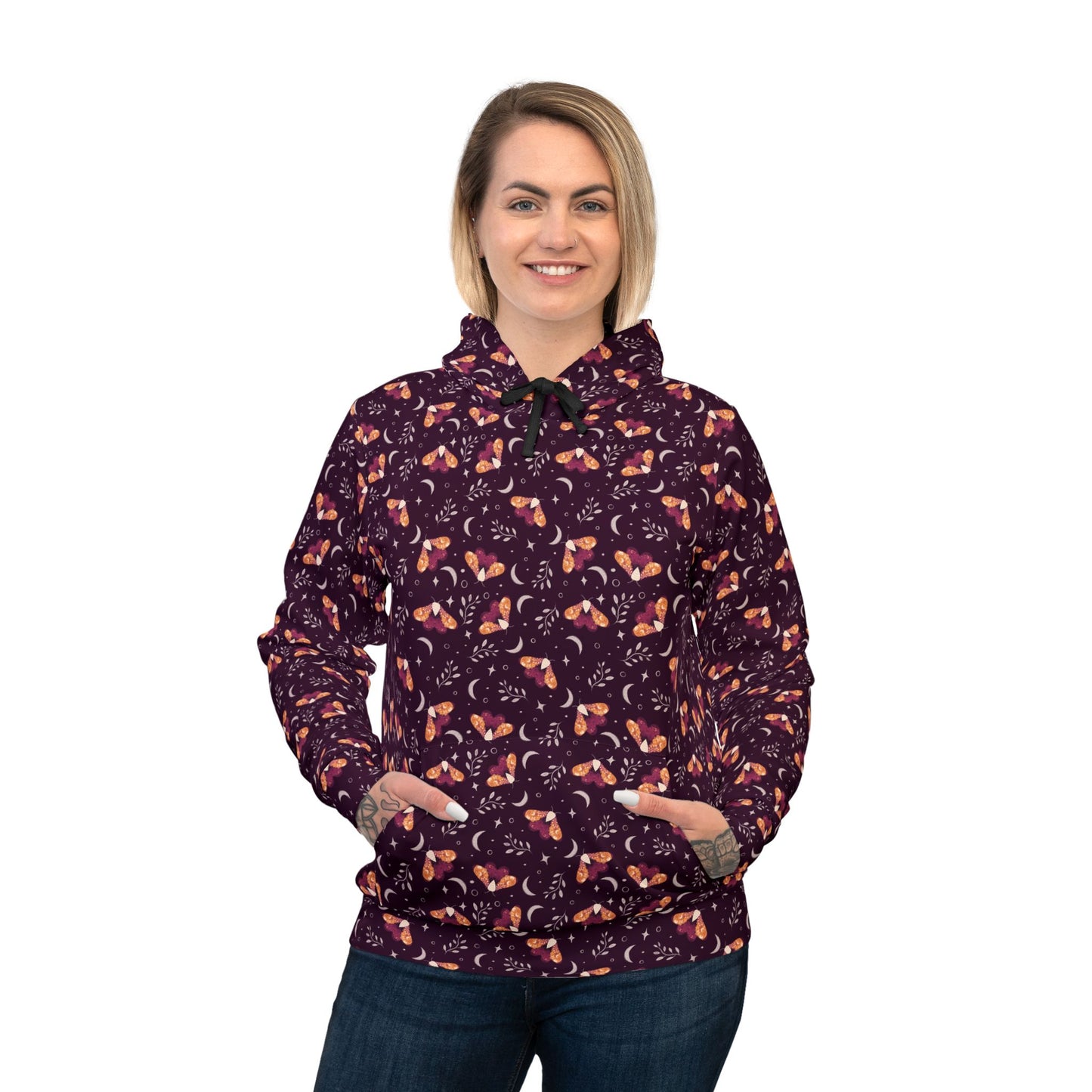 Witchy Moth Orange Athletic Hoodie by Anndria
