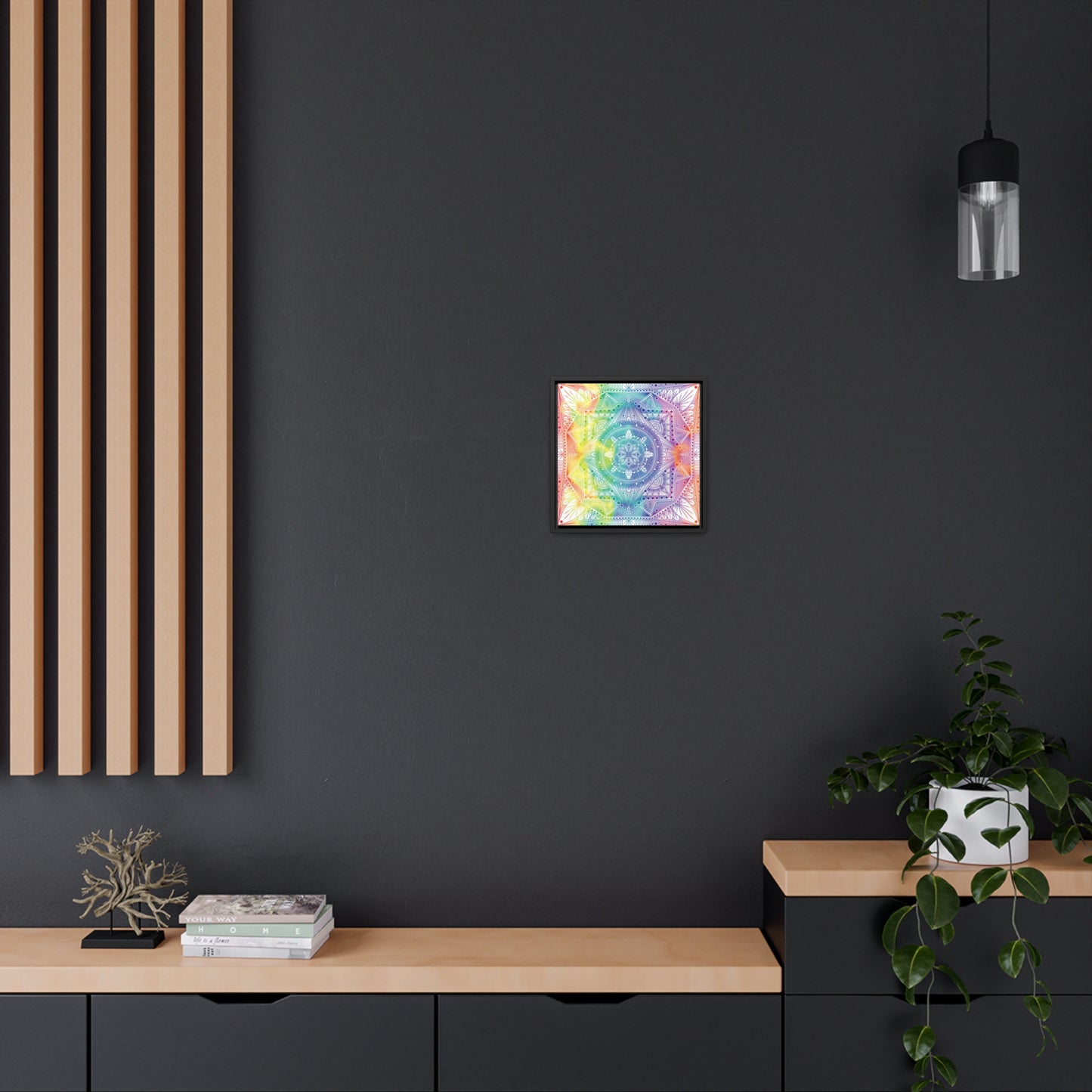 Canvas Prints, Holographic Rainbow Mandala Artwork, Square Frame, Psychedelic Wall Decor, Abstract Art Gift