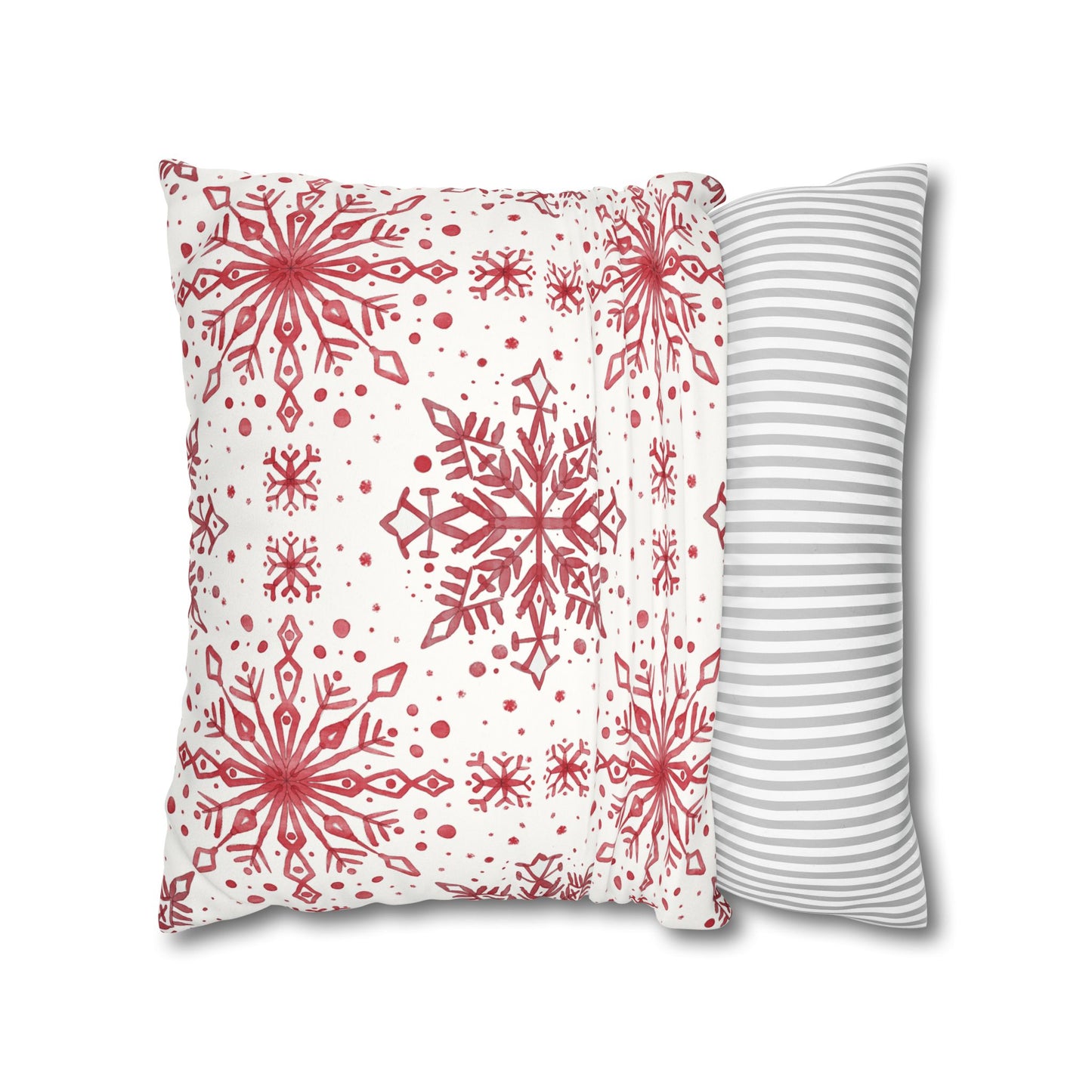 Pillowcase Watercolor Snowflake Design - Red and White