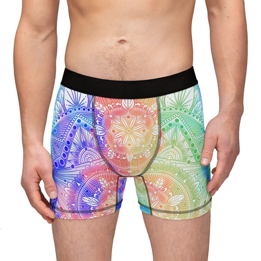 Mens Boxers, Rainbow Mandala Holographic Artwork, Underwear, Gift for Him, Unique Design, Lounge Wear
