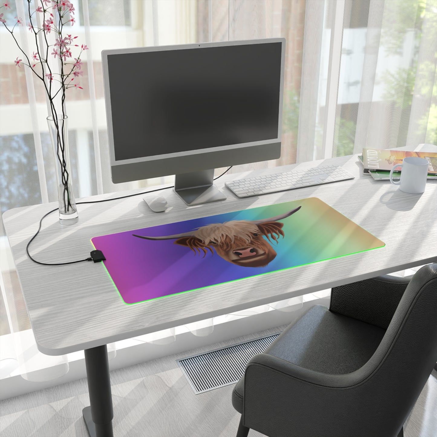 Colorful Highland Cow LED Gaming Mouse Pad - Vibrant Desk Accessory for Gamers
