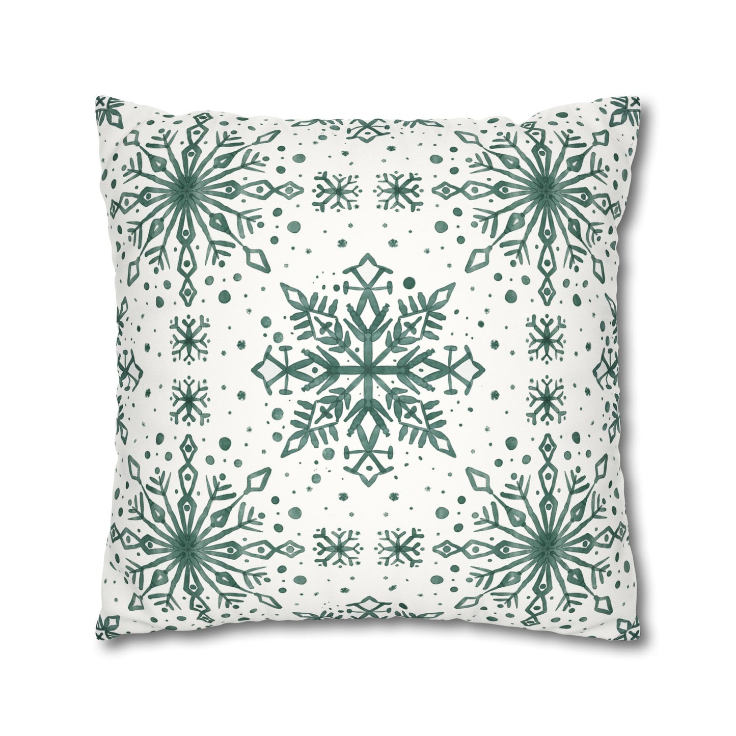Pillowcase Watercolor Snowflake Design - Green and White
