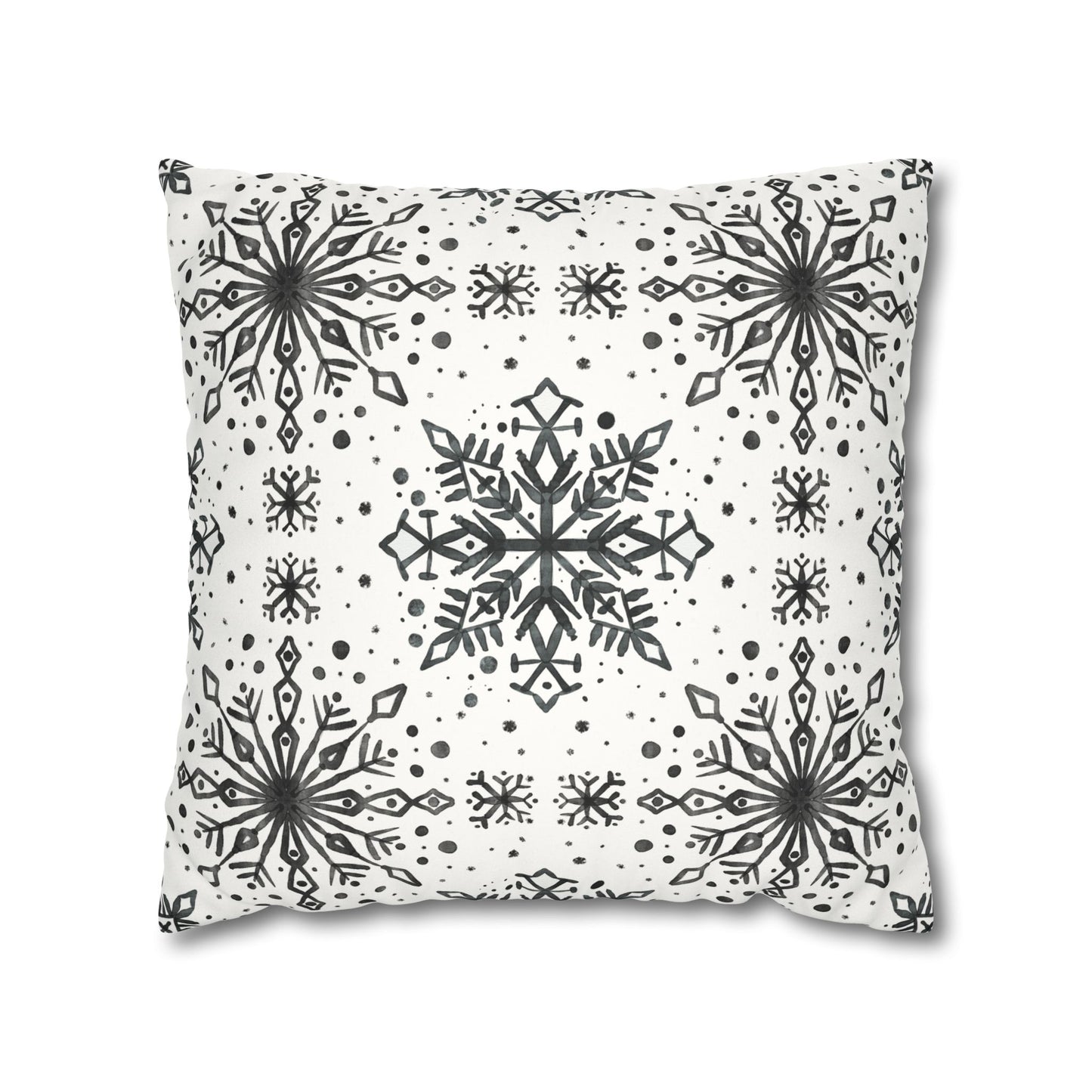 Pillowcase Watercolor Snowflake Design - Black and White