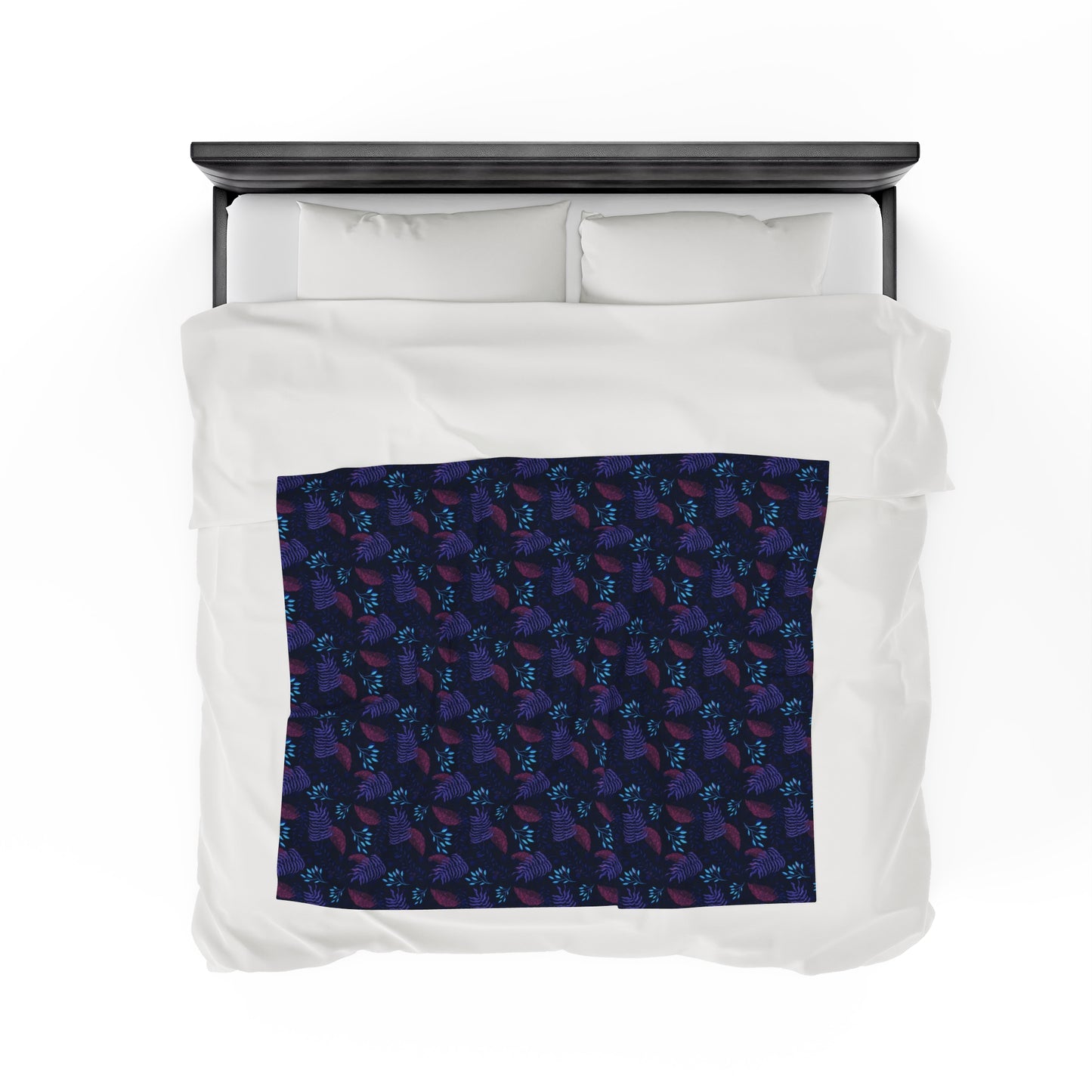 Plush Blanket - Purple and Blue Botanical Pattern by Anndria