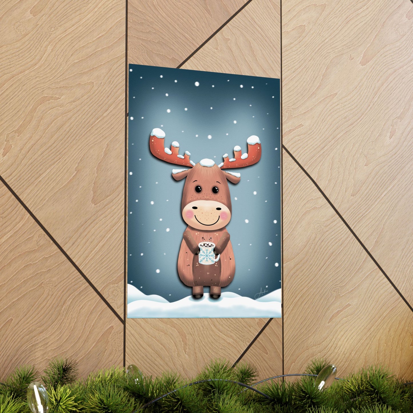 Moose Poster, Rustic Home Decor, Winter Wall Art, Frosty Sips Print, Christmas Gift, Animal Art Print, Wildlife Art, Vertical Poster