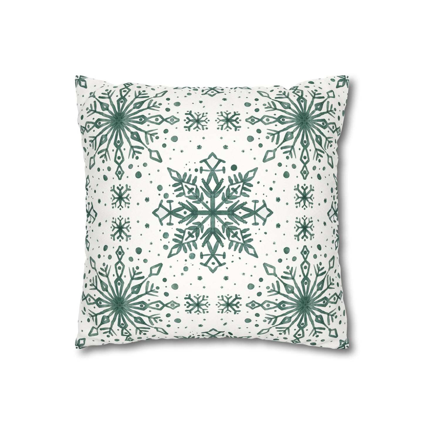 Pillowcase Watercolor Snowflake Design - Green and White