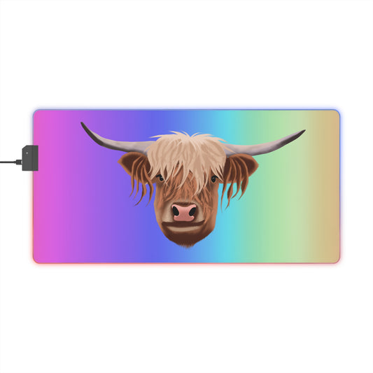 Colorful Highland Cow LED Gaming Mouse Pad - Vibrant Desk Accessory for Gamers