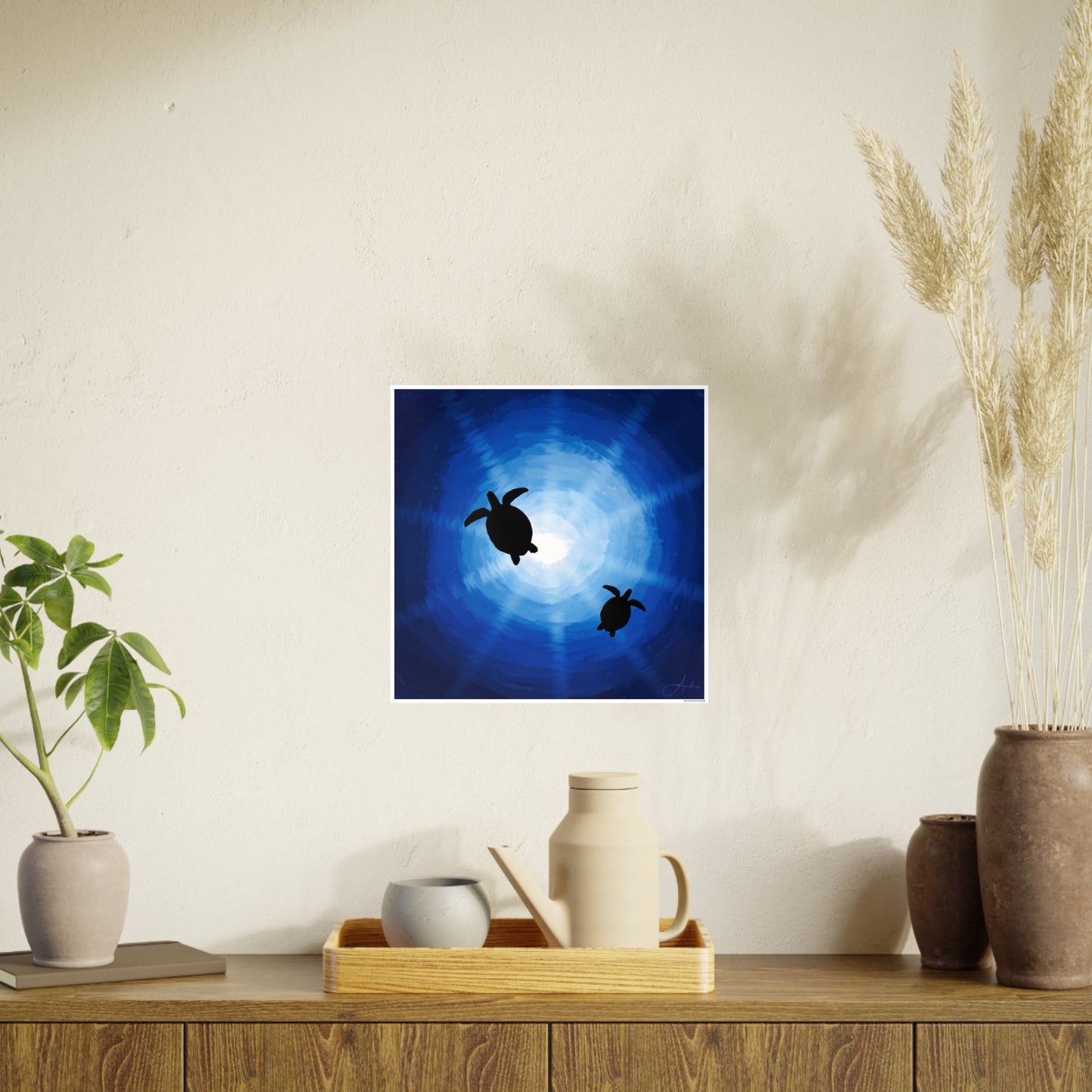 Ocean Turtles Photo Art Poster - Serene Sea Wall Decor Drawn by Anndria