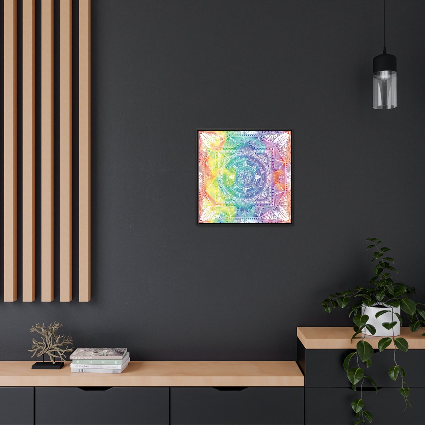 Canvas Prints, Holographic Rainbow Mandala Artwork, Square Frame, Psychedelic Wall Decor, Abstract Art Gift