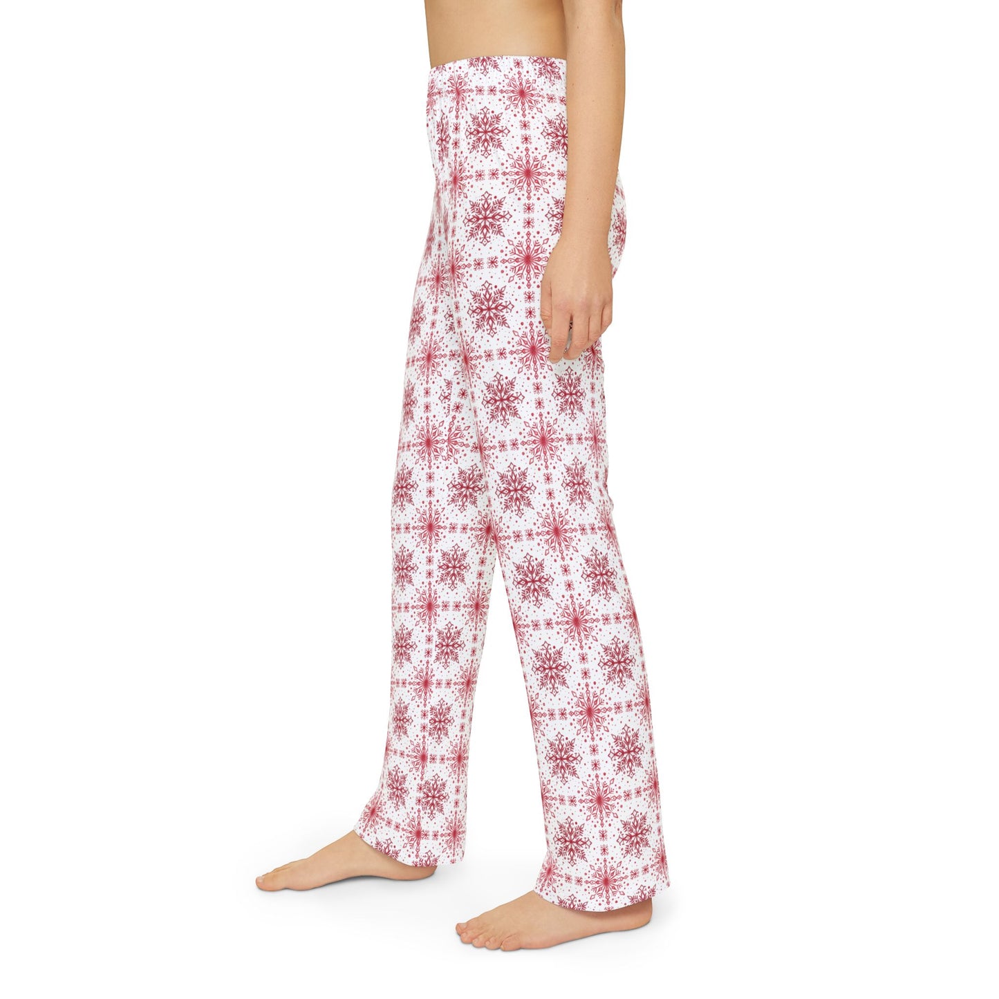 Kids Pajama Pants - Watercolor Snowflake Design by Anndria - Red and White