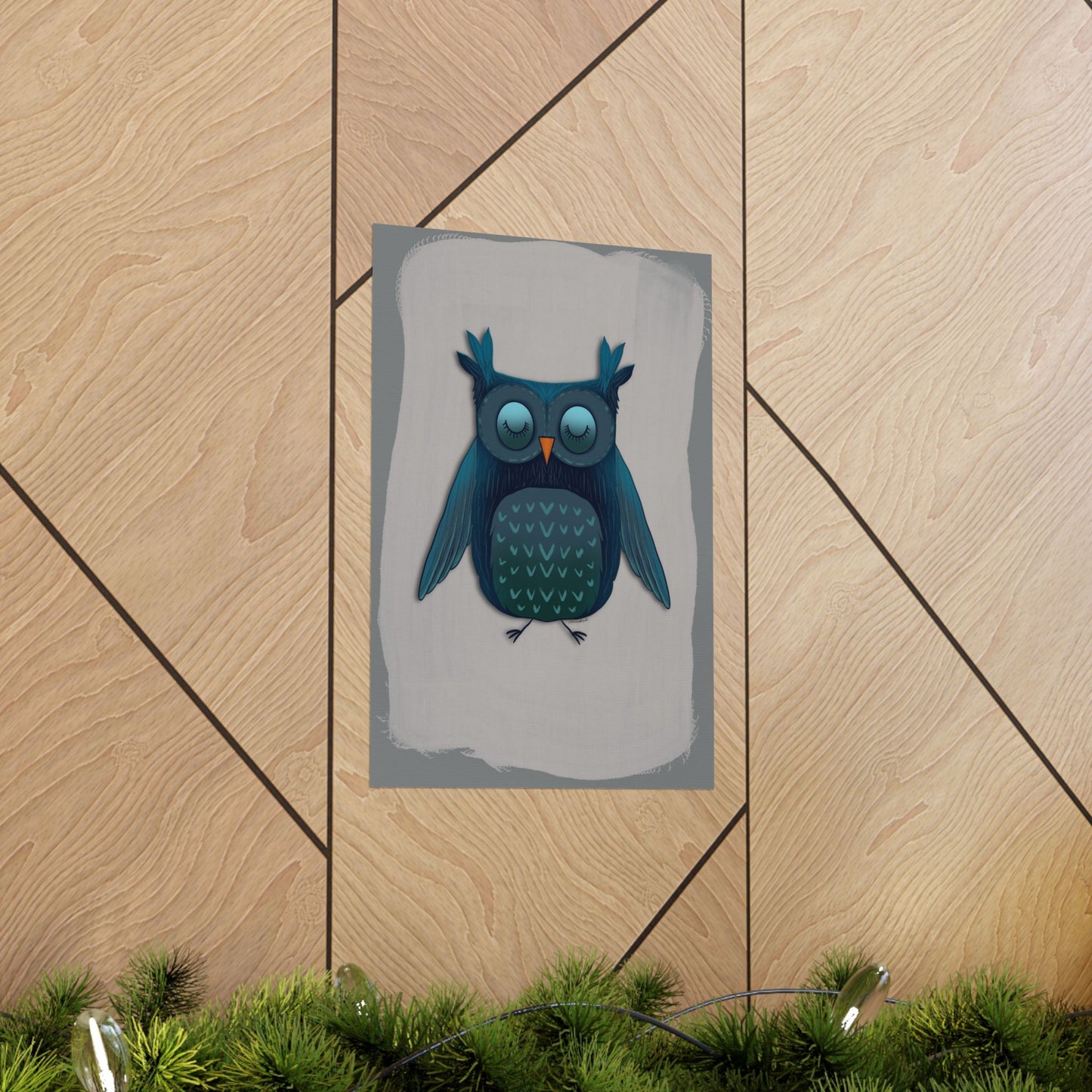 Vertical Poster, Blue Owl Art Print, Matte Finish Wall Decor, Anndria Design, Bird Lover Gift, Nature Theme Decoration