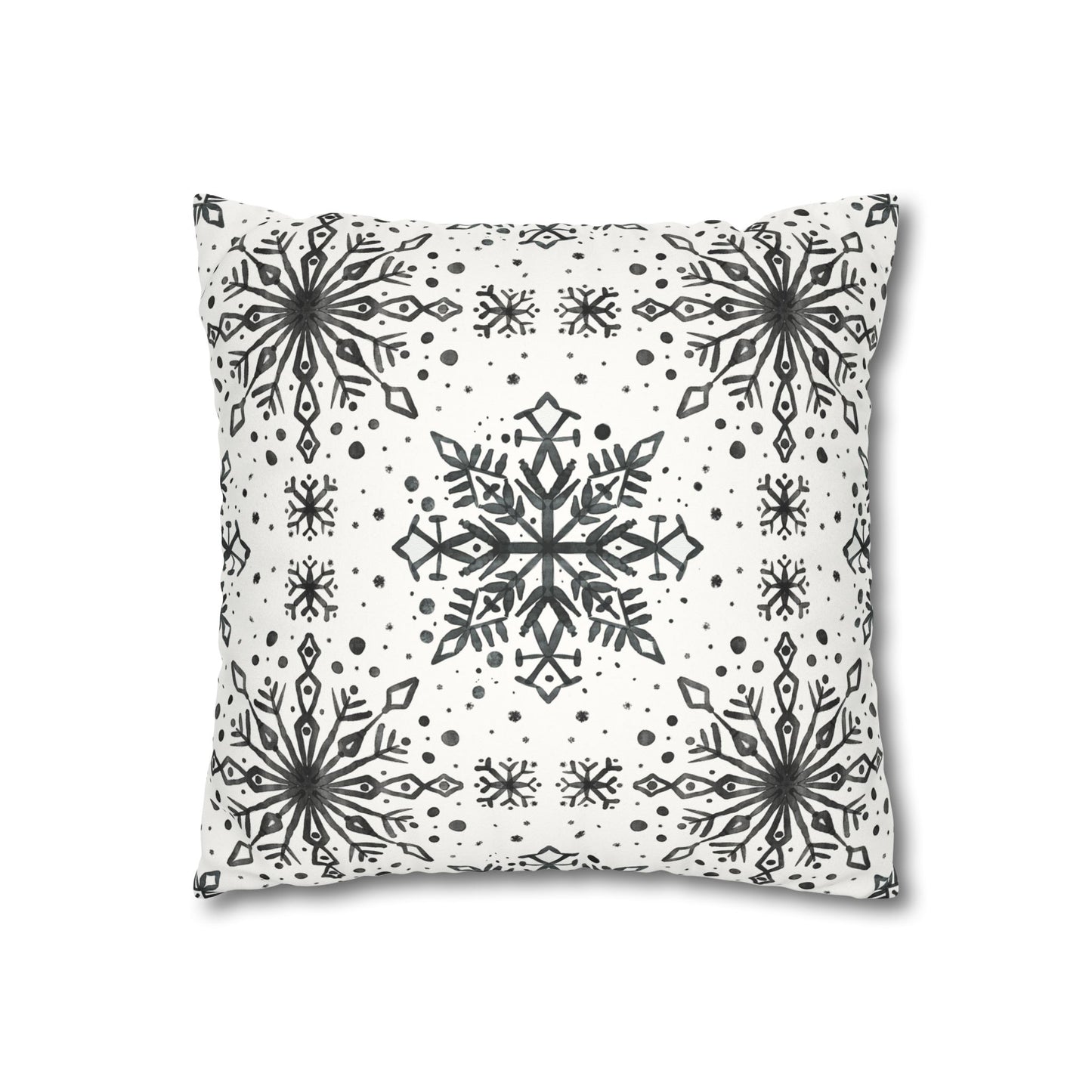 Pillowcase Watercolor Snowflake Design - Black and White