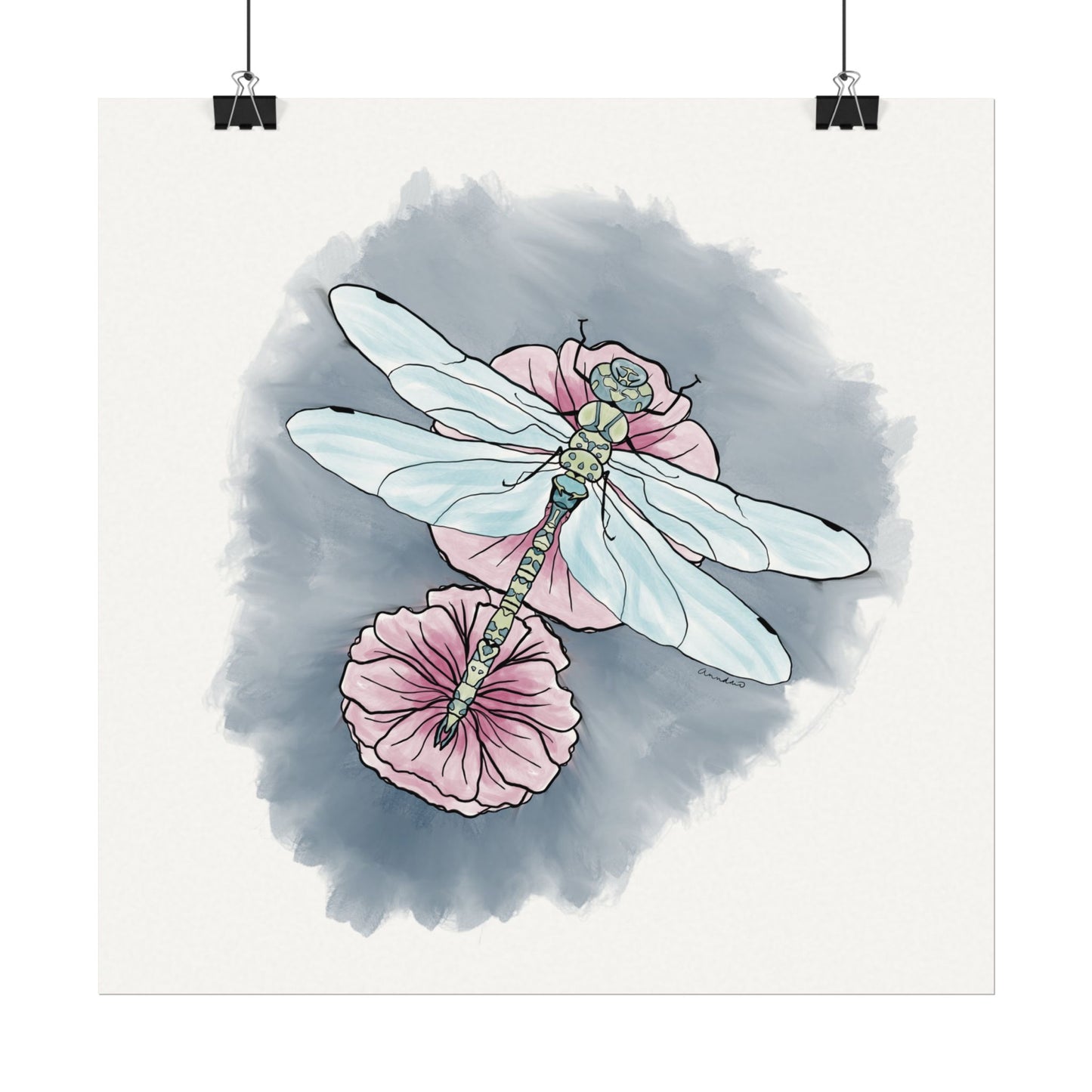 Matte Poster, Dragonfly Art Print, Textured Watercolor Wall Decor, Anndria Illustration, Unique Nature Art, Insect Drawing, Home Office