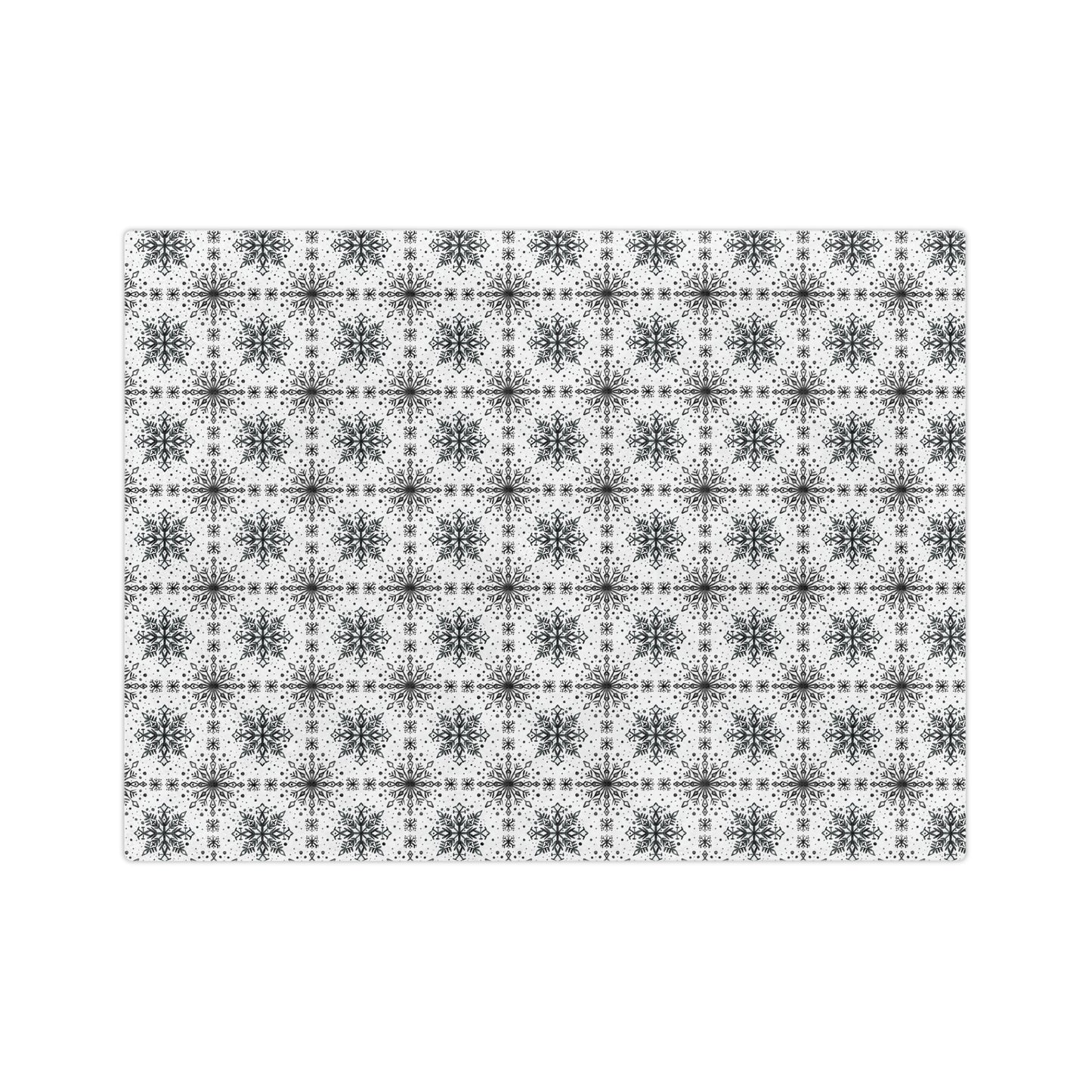 Velveteen Microfiber Blanket - Watercolor Snowflake Design by Anndria - Black and White