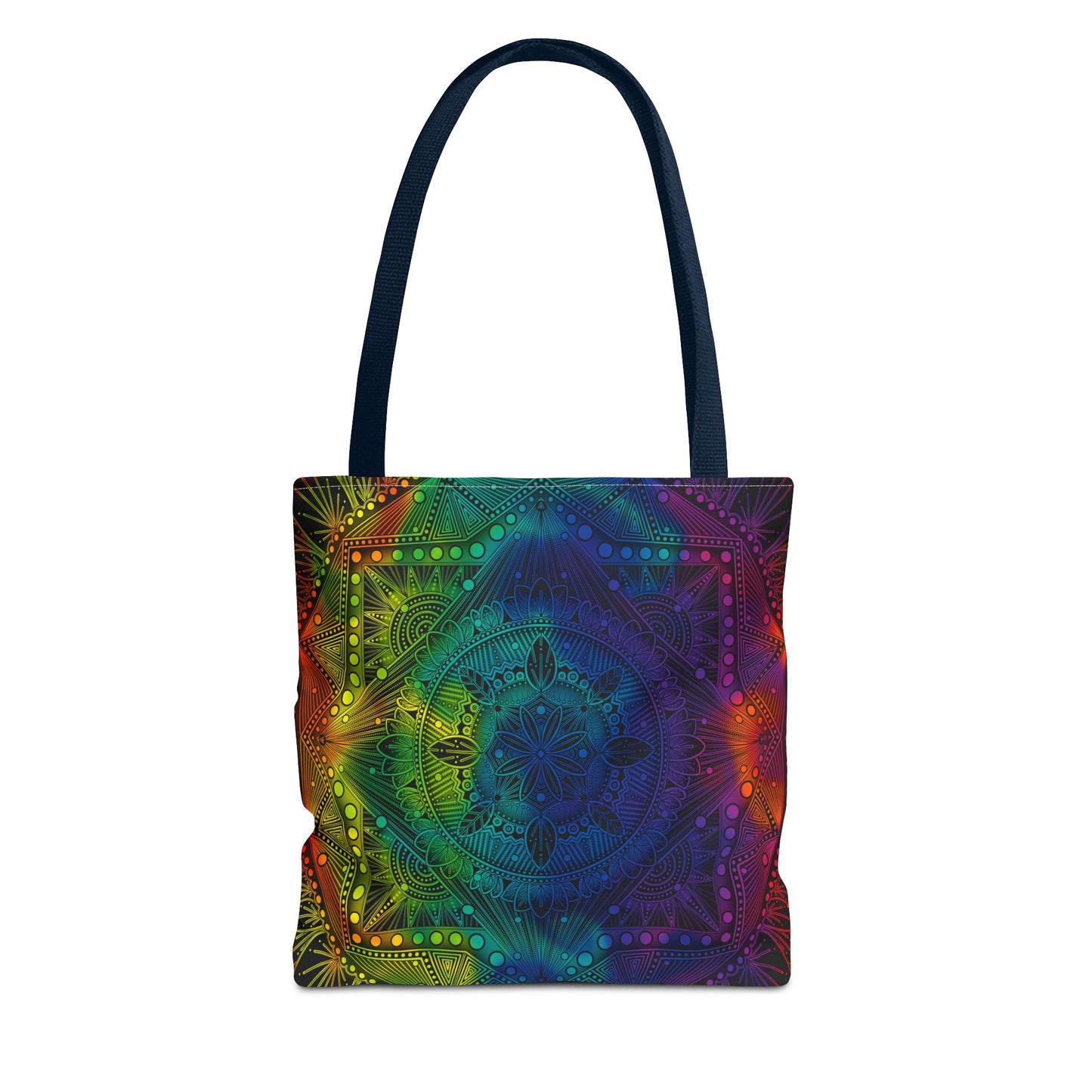 Holographic Mandala Tote Bag - Rainbow Custom Design by Anndria, Unique Shoulder Handbag for Women, Colorful Beach Carryall, Boho Shopping