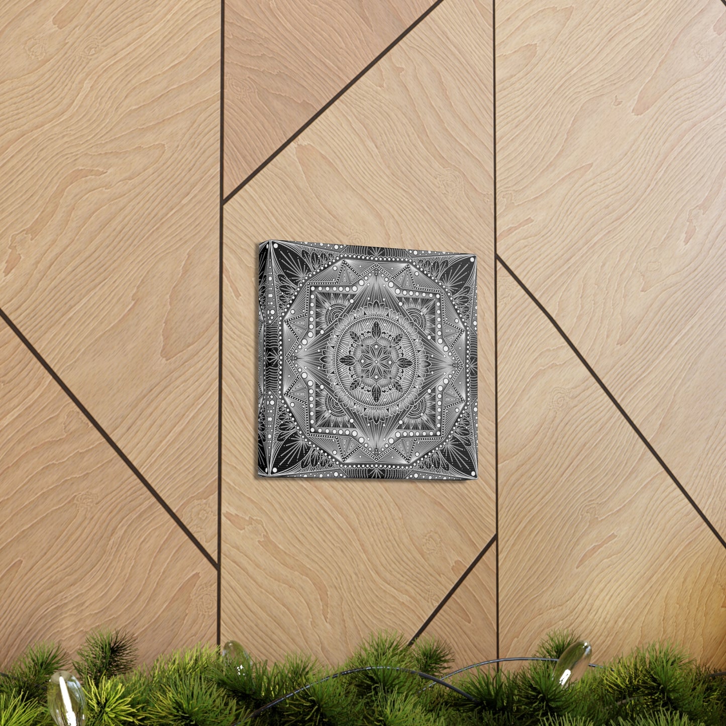 Square Canvas Print, Black and White Mandala Artwork by Anndria, Gallery Wall Decor, Minimalist Home Decoration, Zen Meditation Gift,