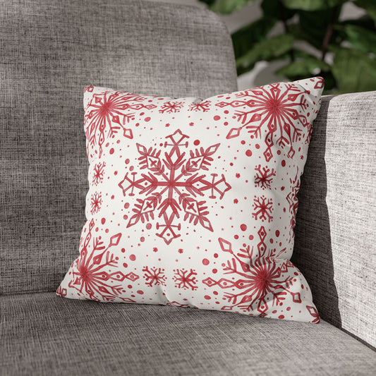 Pillowcase Watercolor Snowflake Design - Red and White