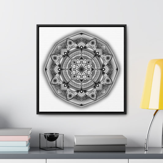 Square Frame Canvas Print, Black and White Mandala Artwork by Anndria, Gallery Wall Decor, Minimalist Home Decoration, Zen Meditation Gift,