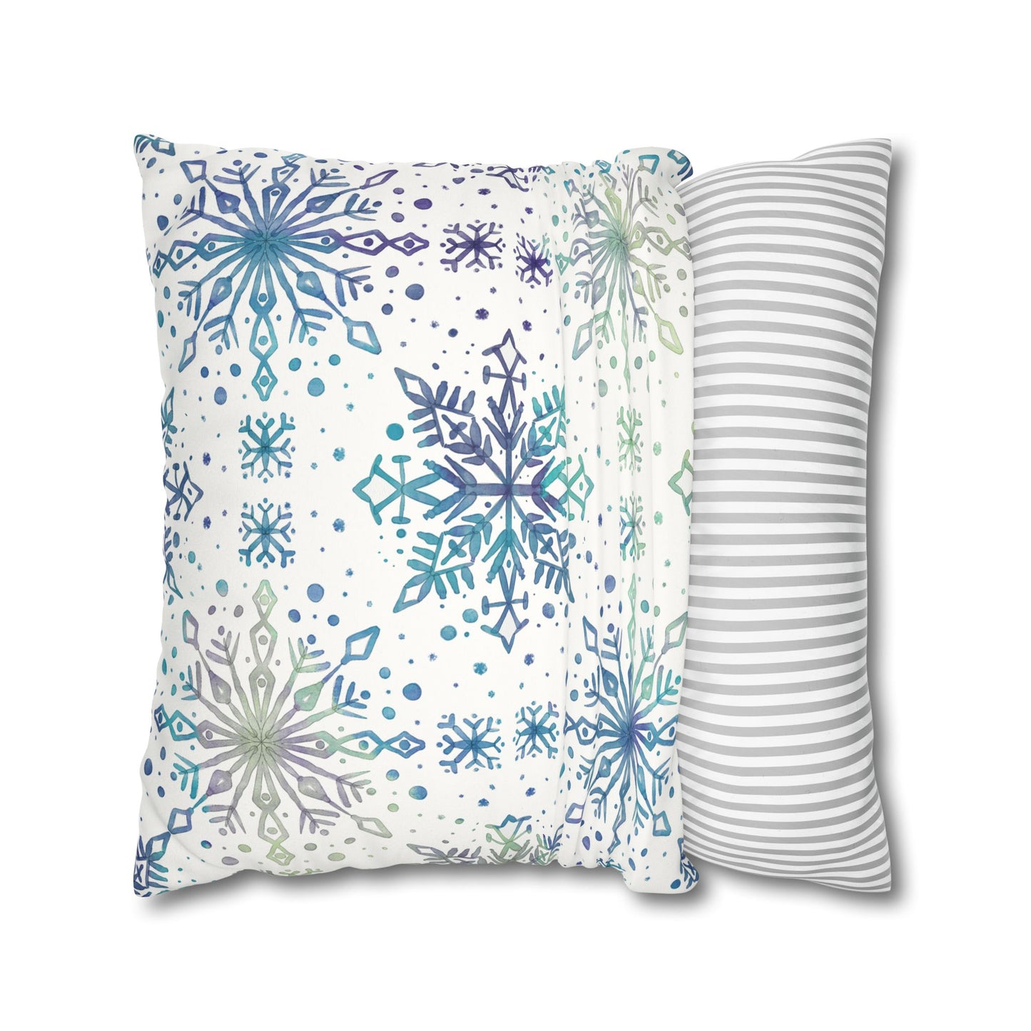 Pillowcase Watercolor Snowflake Design - Frosty teal, purple and green