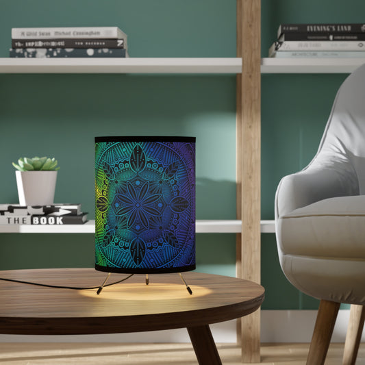 Lamp Shade, Rainbow Holographic Mandala Design by Anndria, Unique Tripod Lamp for Home Decor, US\CA Plug, Custom Printed Lighting,