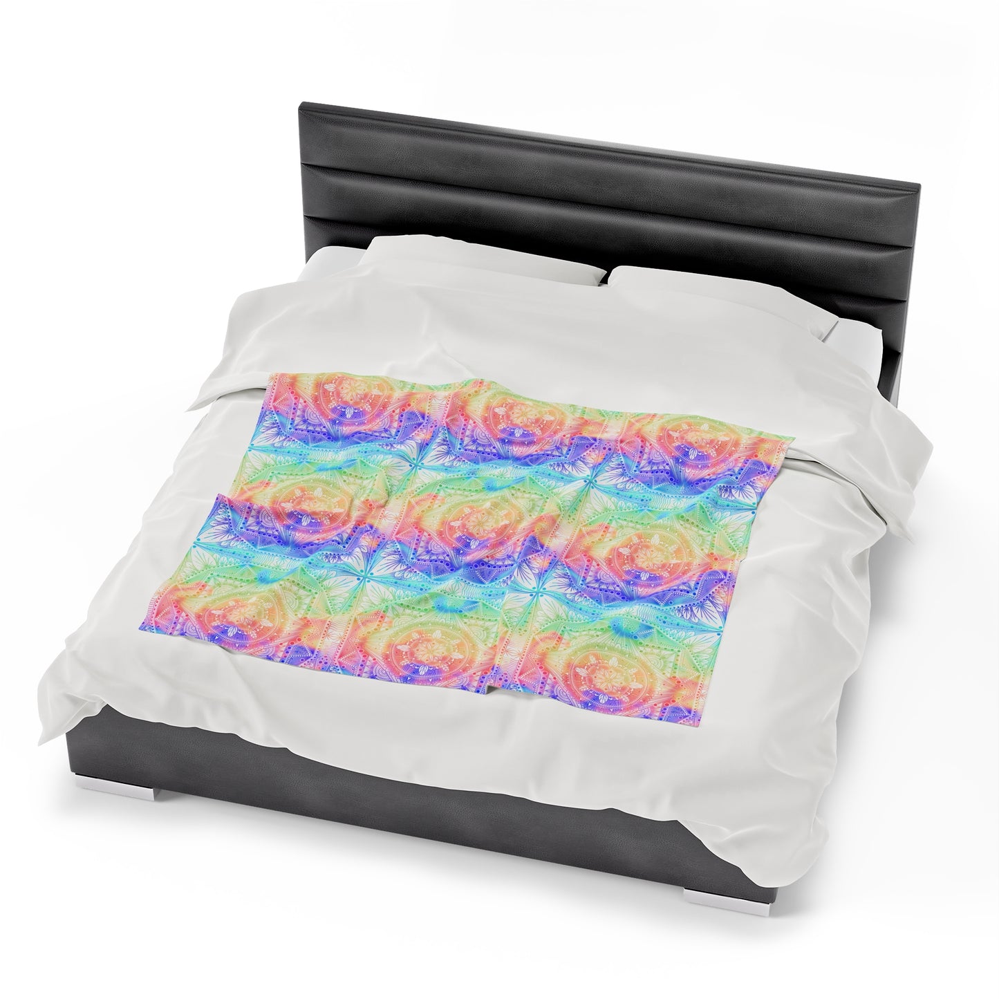 Velveteen Plush Blanket - Celestial Kaleidoscope Mandala Style Artwork by Anndria