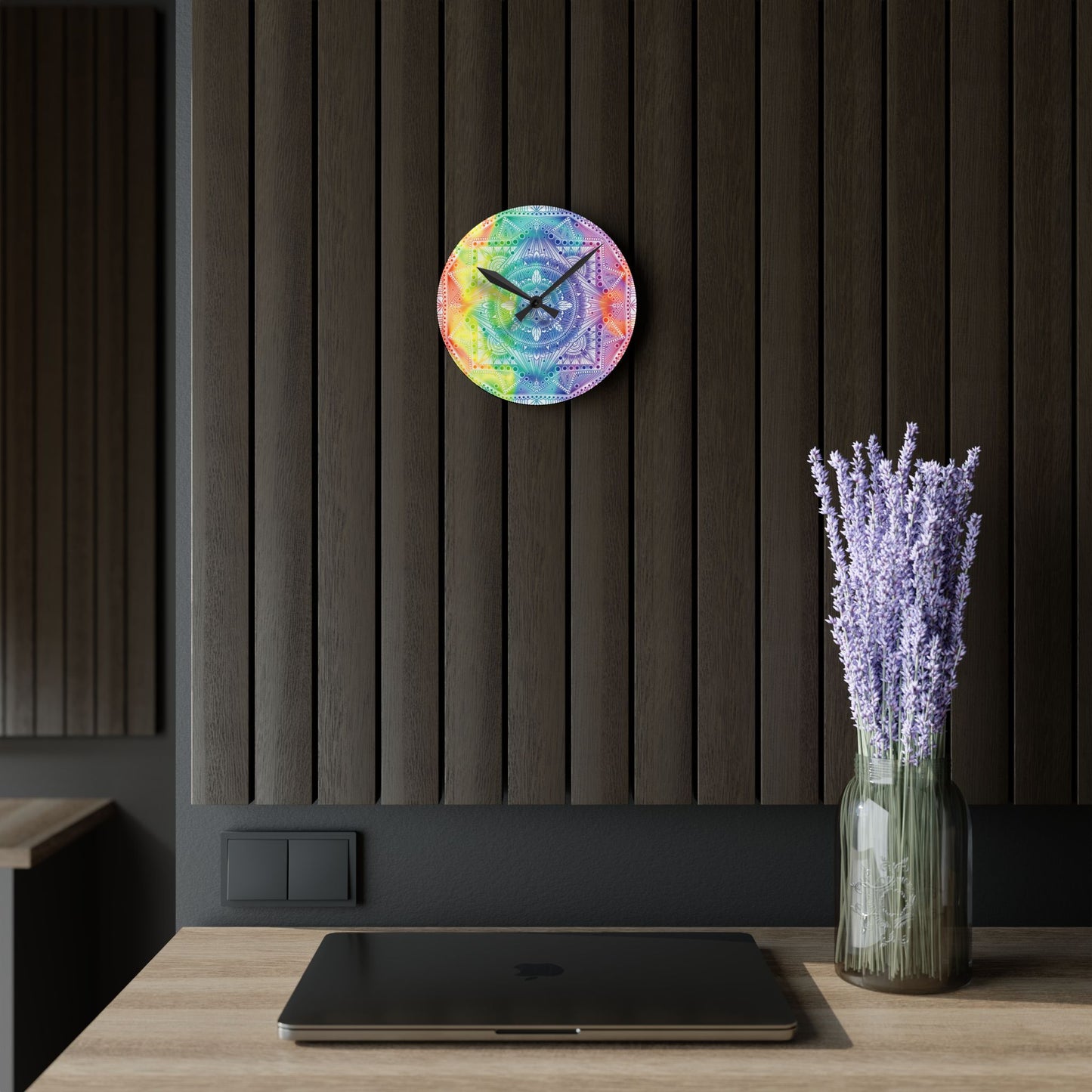 Mandala Wall Clock, Rainbow Holographic Acrylic Clock, Psychedelic Art, Colorful Home Decor, Unique Gift Idea, Anndria Design