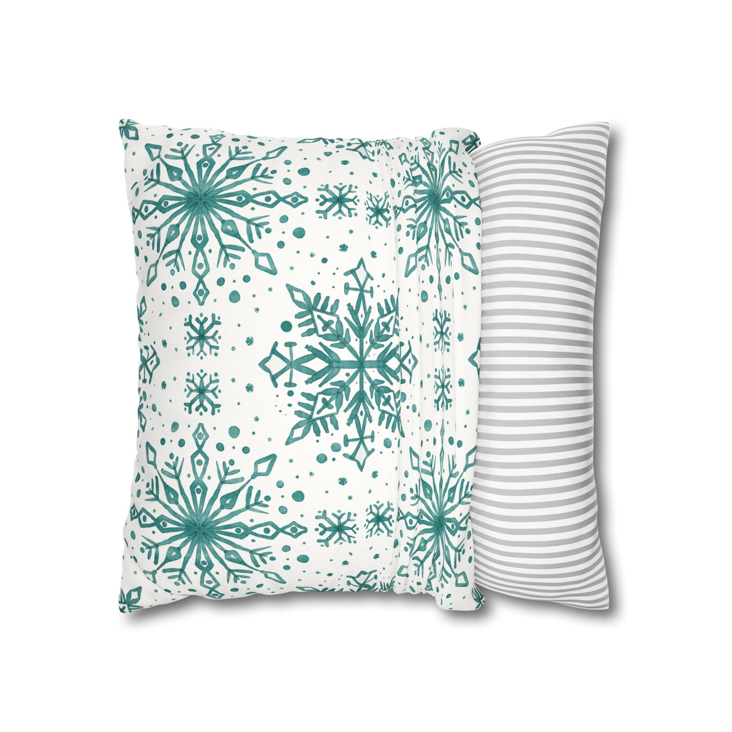 Pillowcase Watercolor Snowflake Design - Teal and White