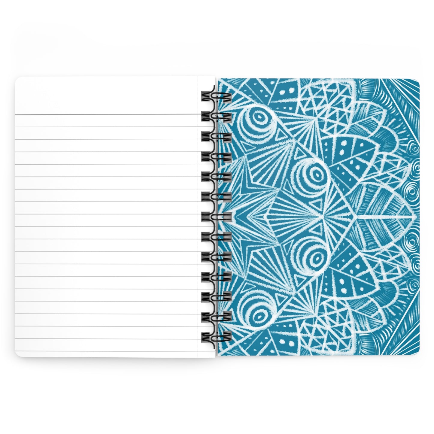 Mandala Spiral Bound Journal, Teal and White Notebook, Mandala Pattern Sketchbook, Artistic Journal, Boho Diary, Zen Planner