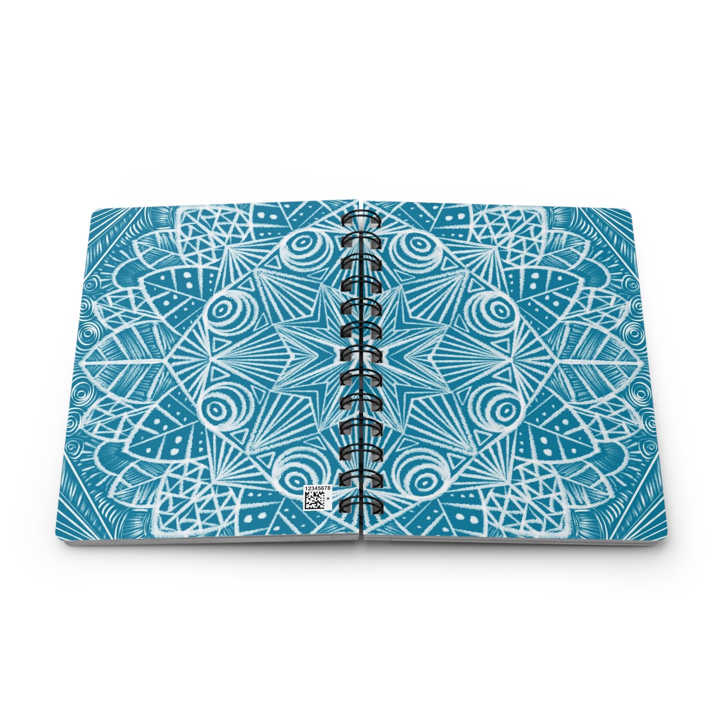 Mandala Spiral Bound Journal, Teal and White Notebook, Mandala Pattern Sketchbook, Artistic Journal, Boho Diary, Zen Planner