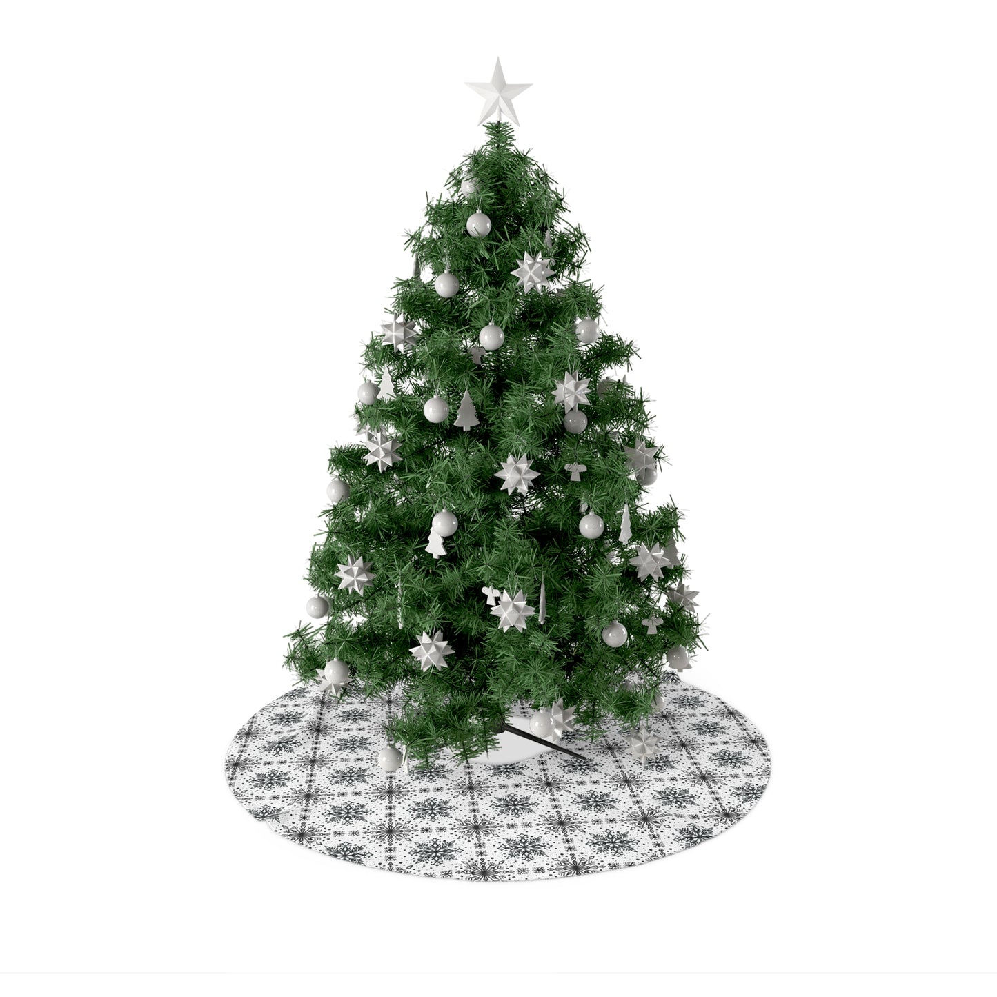 Tree Skirt - Watercolor Snowflake design by Anndria - Black and White