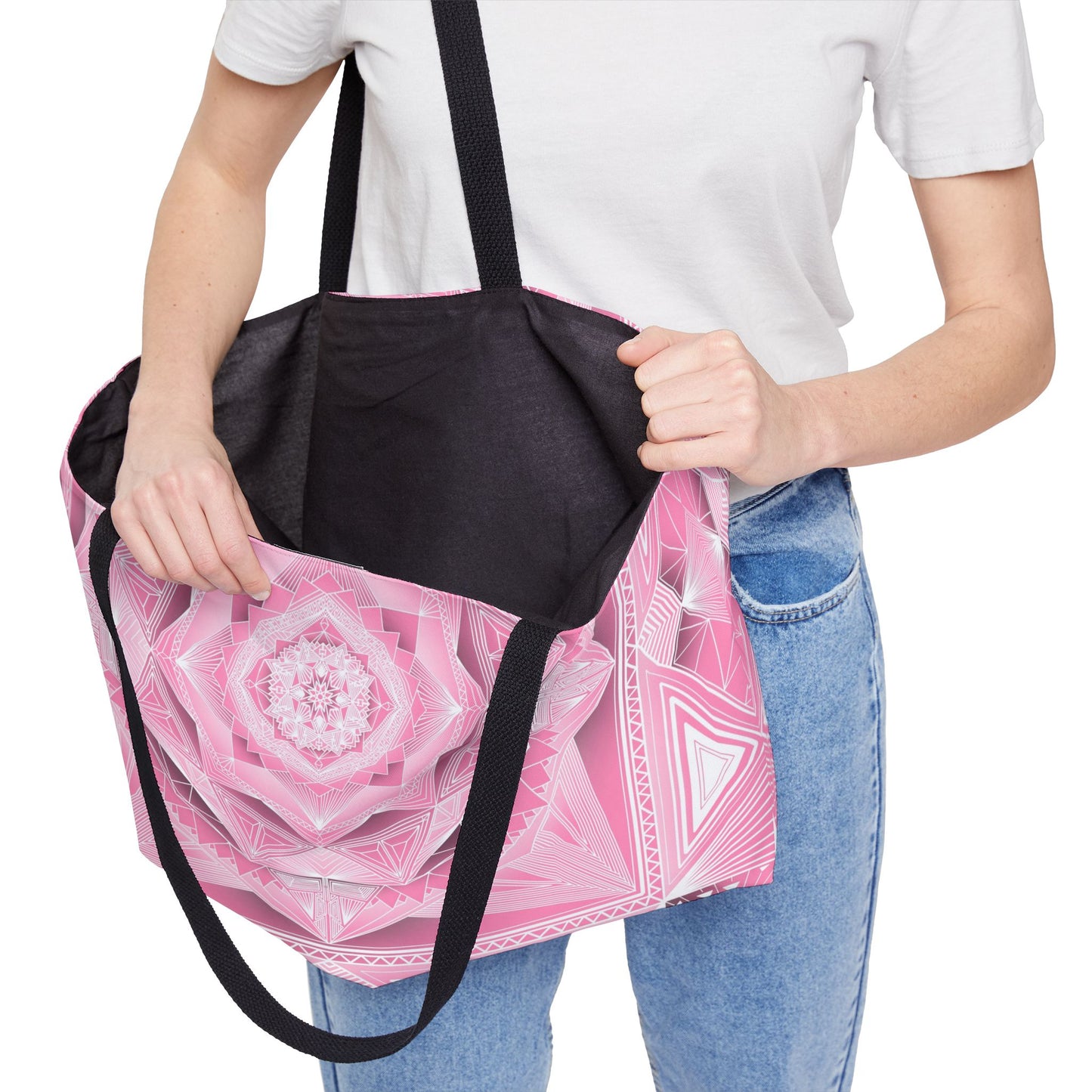 Geometric Pink Weekender Tote Bag, Anndria Design, Large Travel Bag, Stylish Carryall, Gift for Her, Shoulder Bag for Women