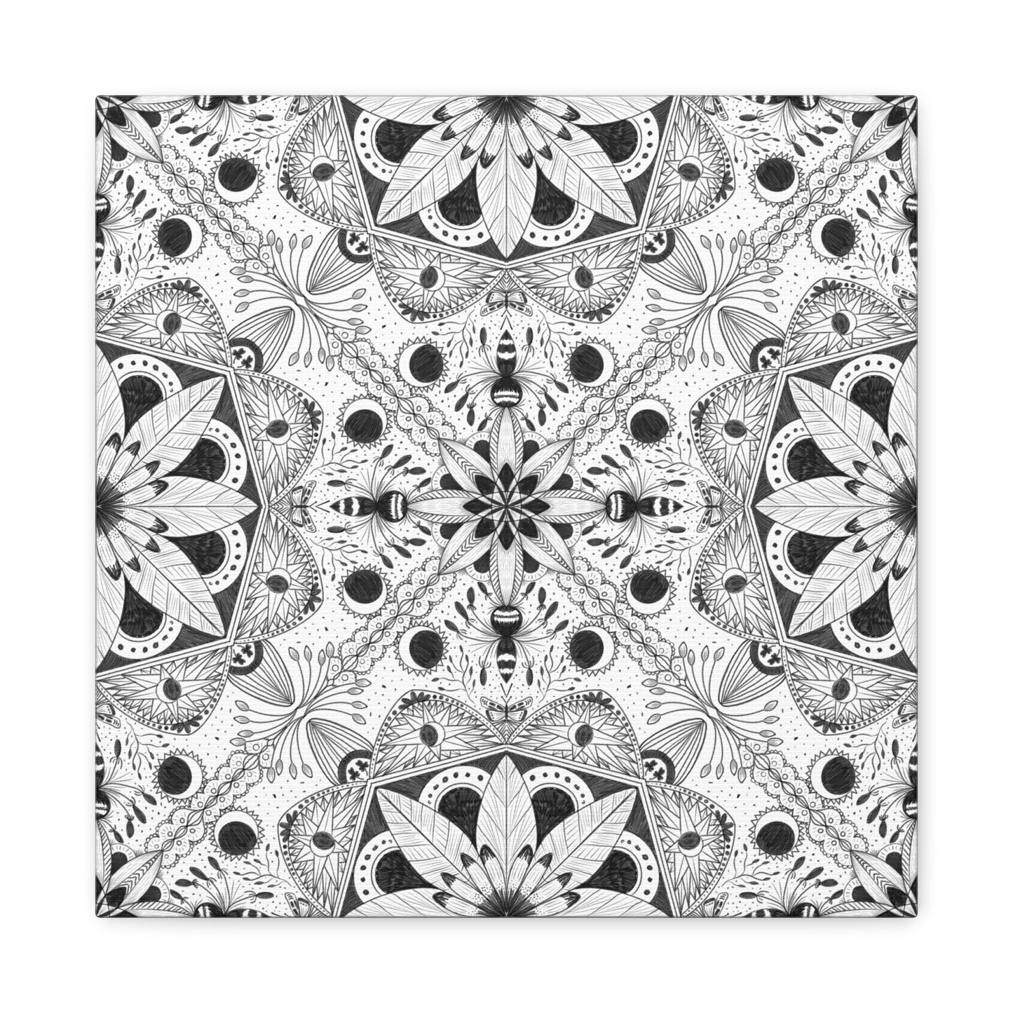 Black and White Floral Pattern Canvas Wall Art - Witchy Moth and Moons