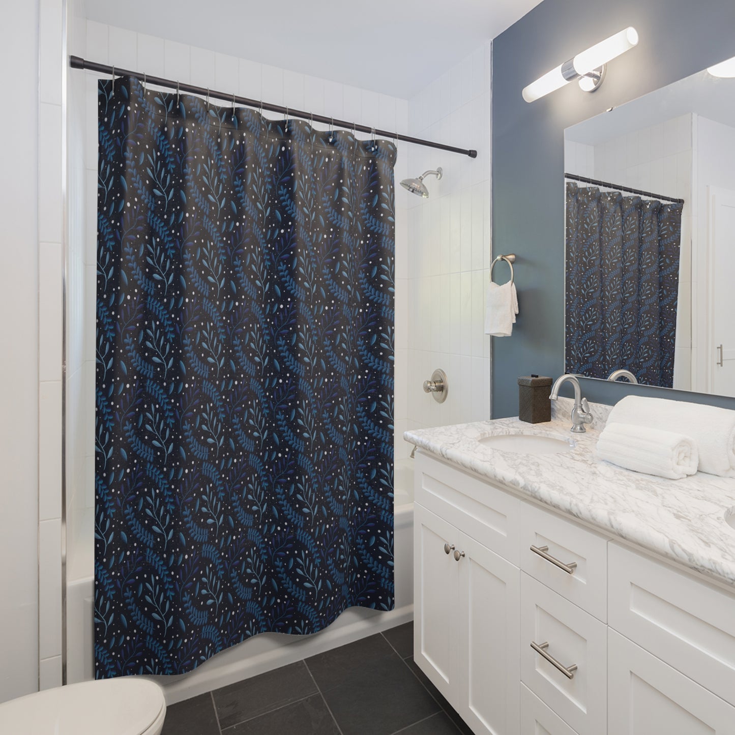 Forest Shower Curtains - Midnight Blue Design by Anndria