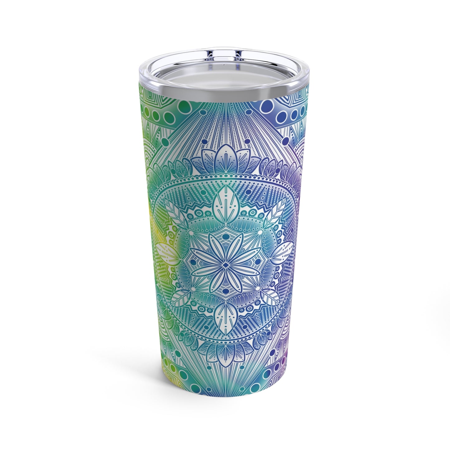 Holographic Mandala Tumbler, Rainbow Custom Cup, 20oz Stainless Steel Mug, Anndria Art, Unique Drinkware Gift, Festival Accessory