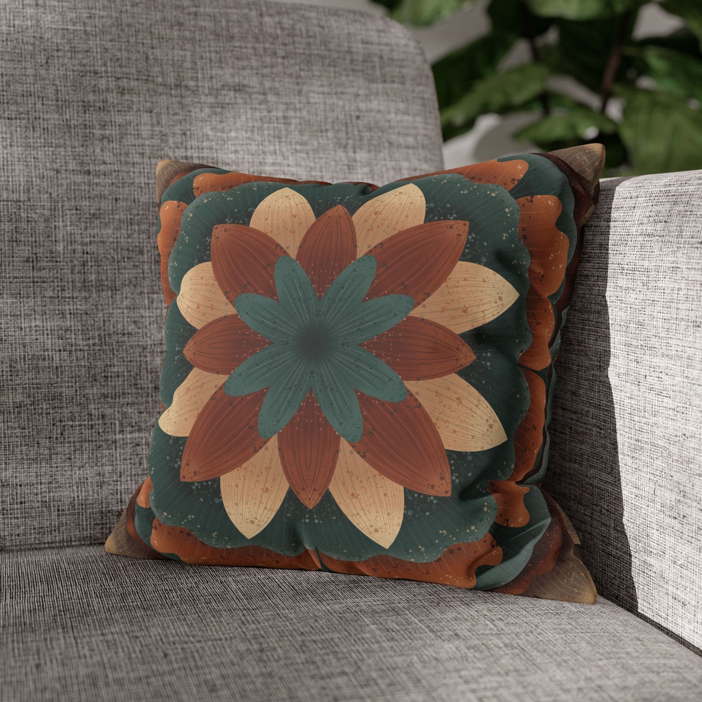 Faux Suede Pillowcase, Harvest Harmony Mandala, Square Pillow Cover, Anndria Fall Vibes, Home Decor, Boho Cushion Case