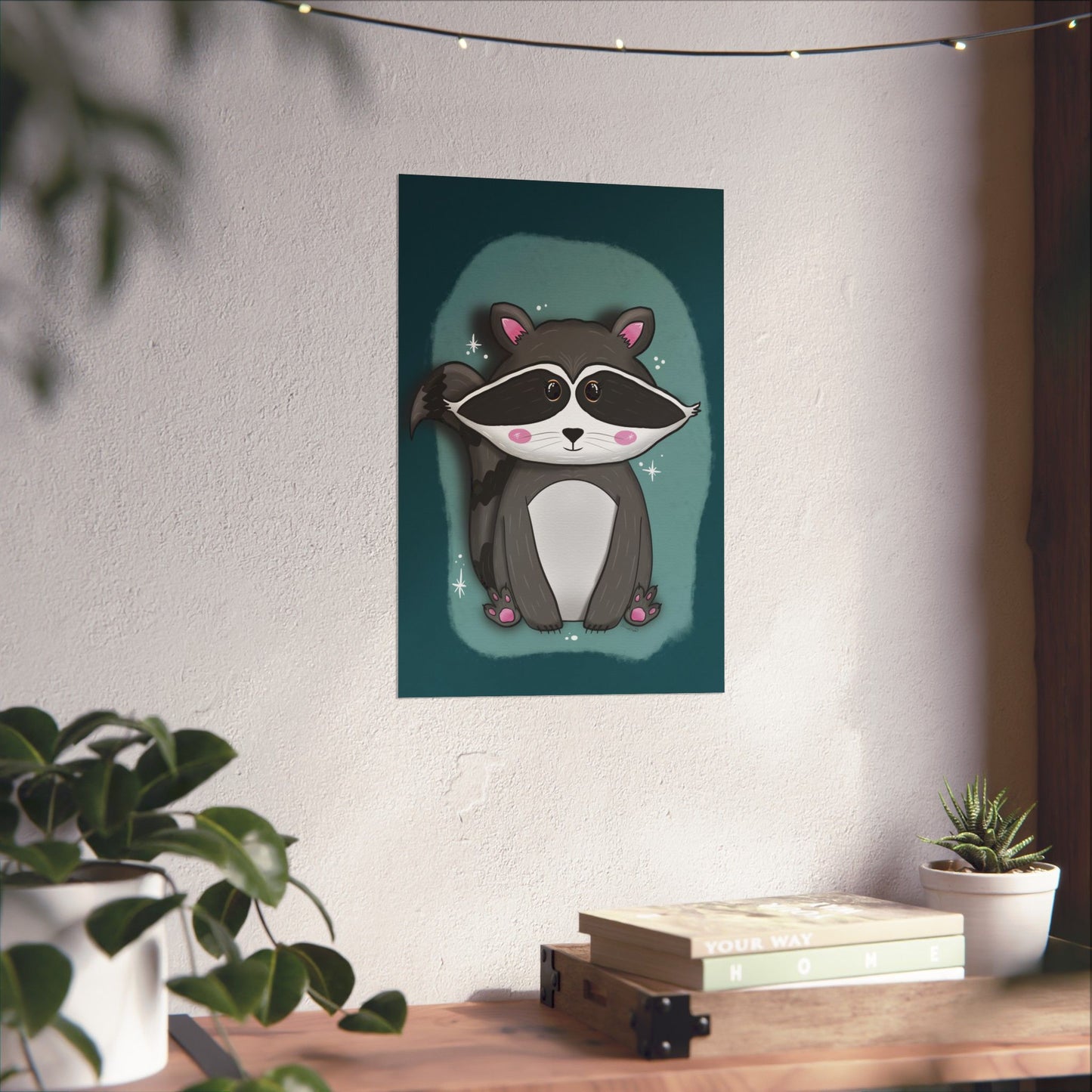 Vertical Poster, Raccoon Art Print, Matte Wall Decor, Midnight Mischief by Anndria, Animal Lover Gift, Nature Illustration, Cute Home Decor,