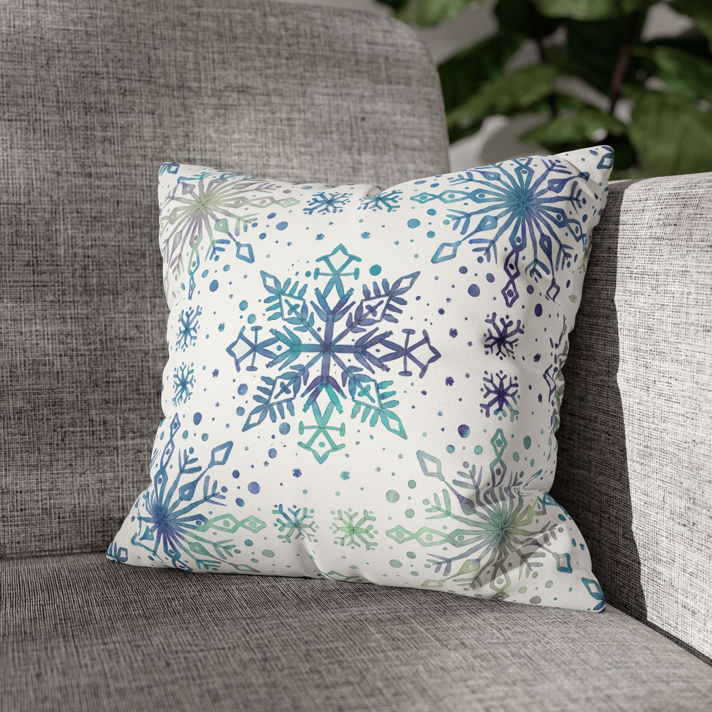 Pillowcase Watercolor Snowflake Design - Frosty teal, purple and green