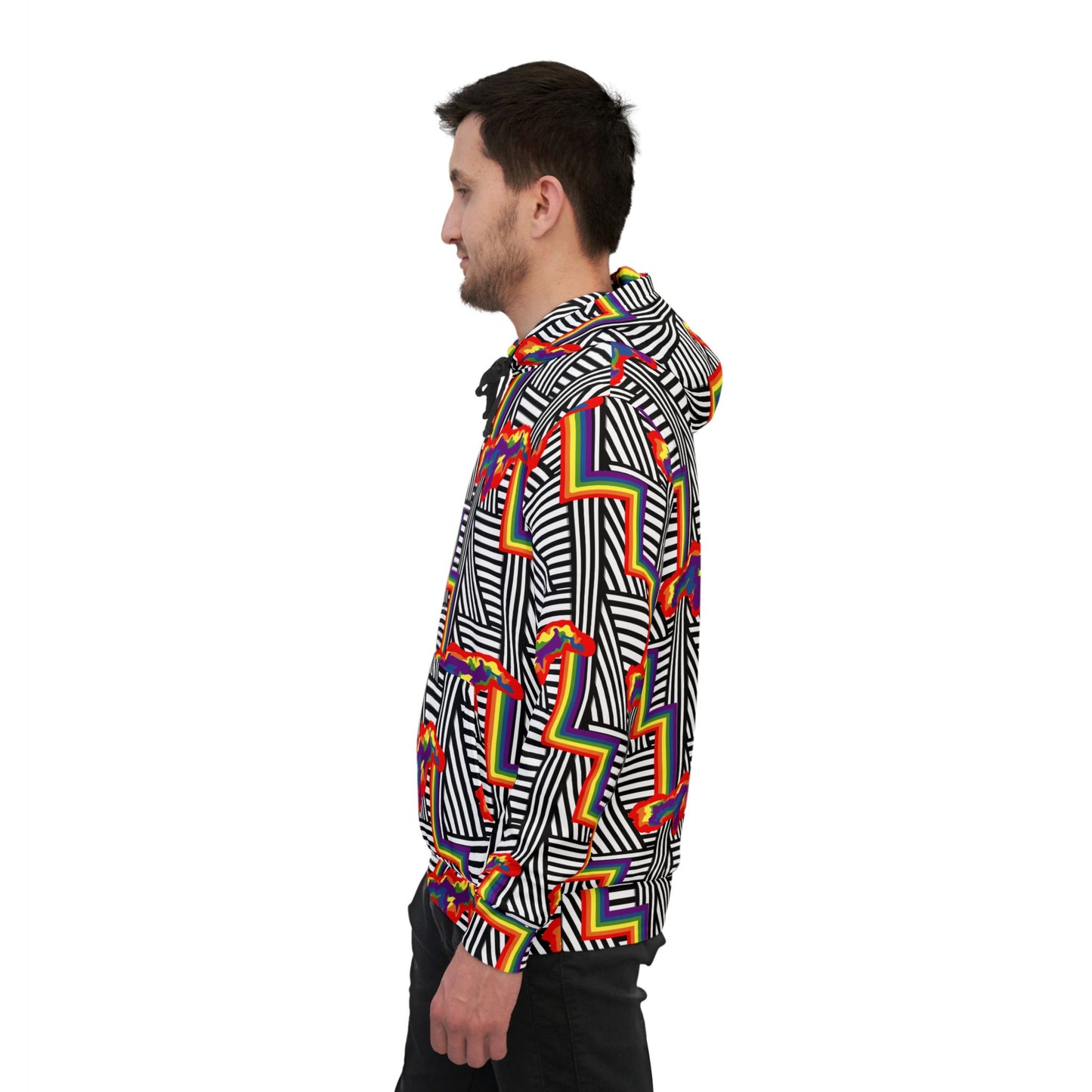 PRIDE Stylish Striped Athletic Hoodie - Modern Black & White Design for Active Lifestyles